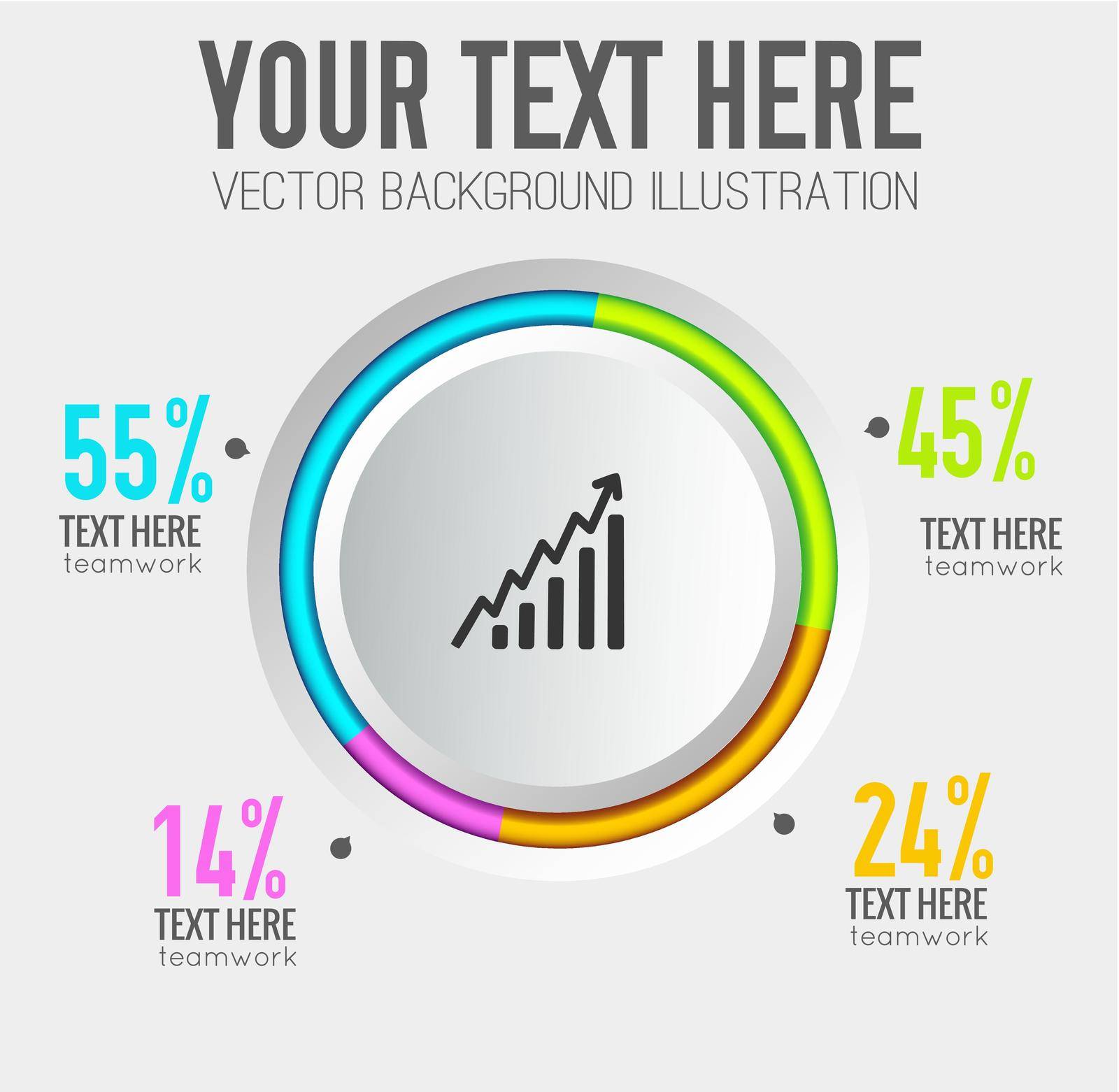 Business abstract infographics with gray round button colorful edging graph icon and percentage vector illustration