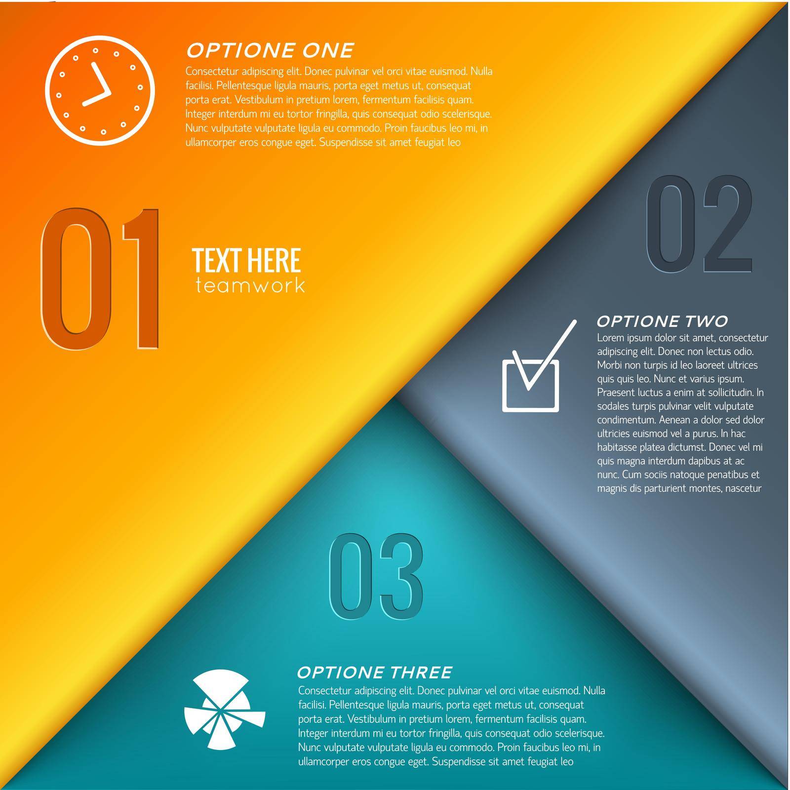 Business infographic design template with three options text and flat icons vector illustration