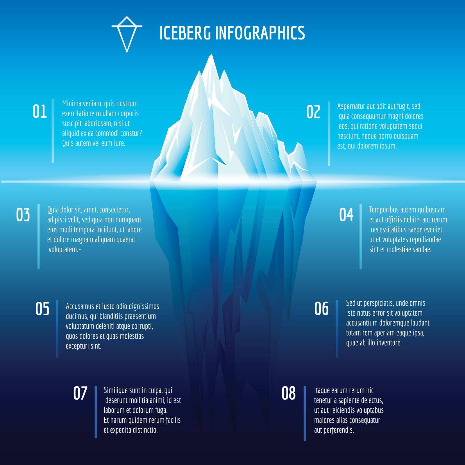 Iceberg infographics. Structure design, ice and water, sea vector illustration