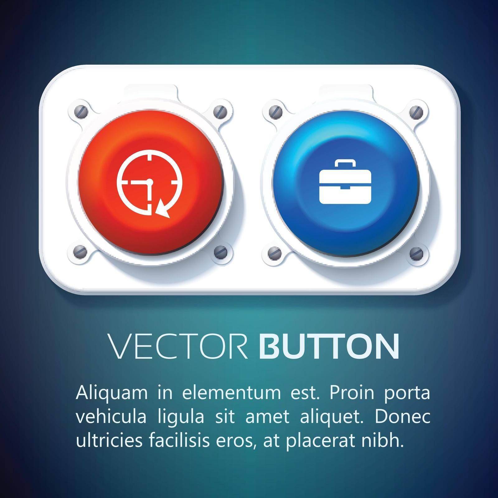 Business web infographic concept with colorful round buttons attached to metal panel and icons isolated vector illustration