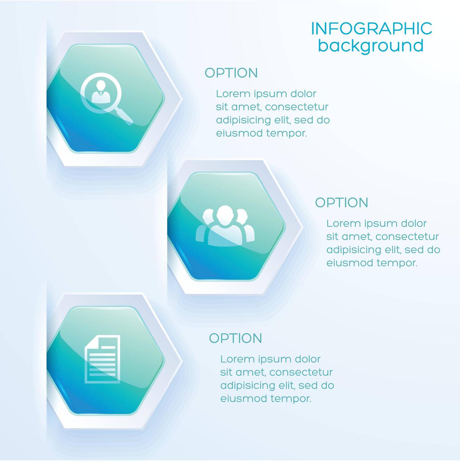 Business infographic option layout in paper style with hexagon markers and explanatory text flat vector illustration 