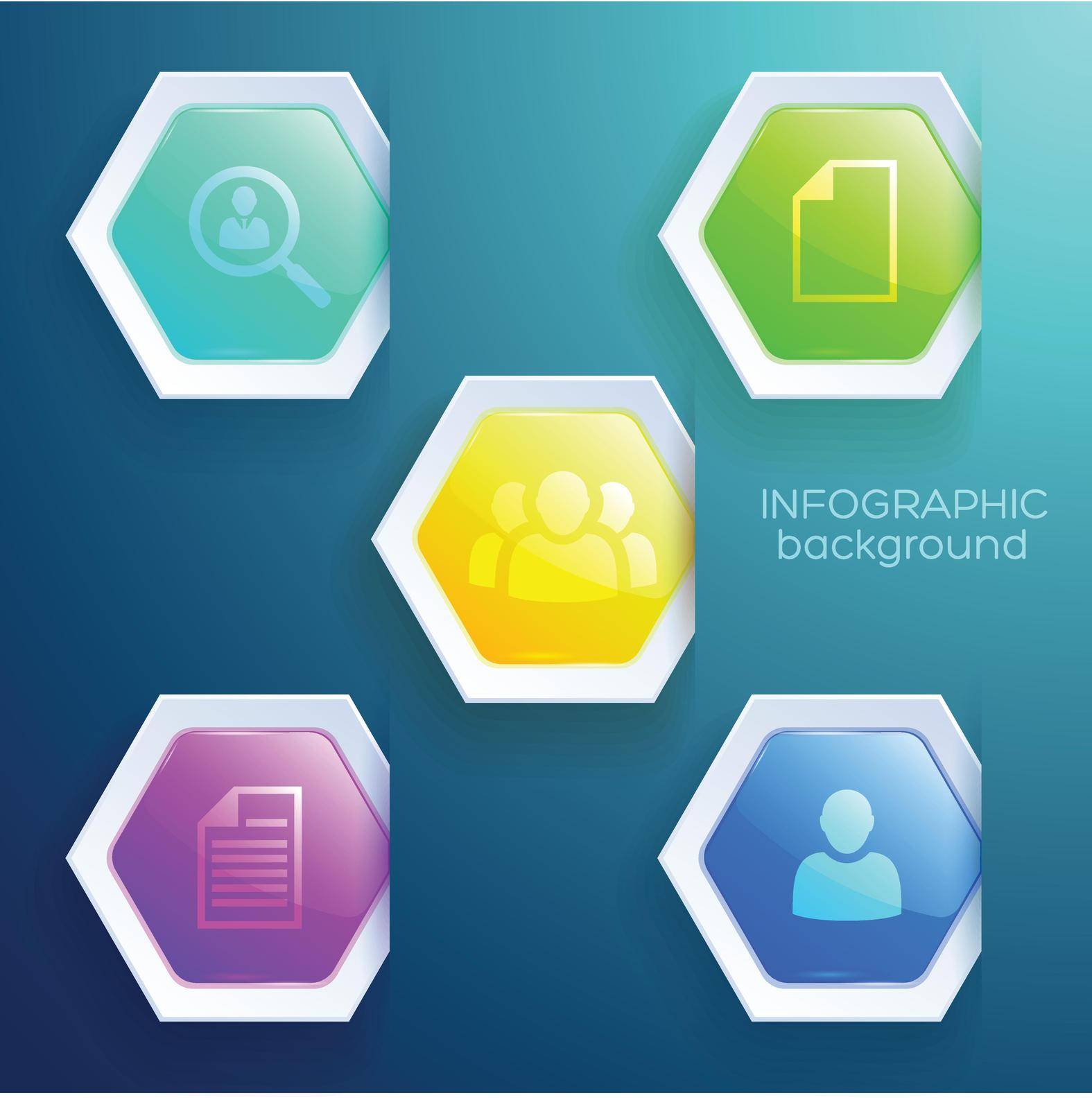Business web infographic concept with glossy colorful hexagons and icons on light background vector illustration