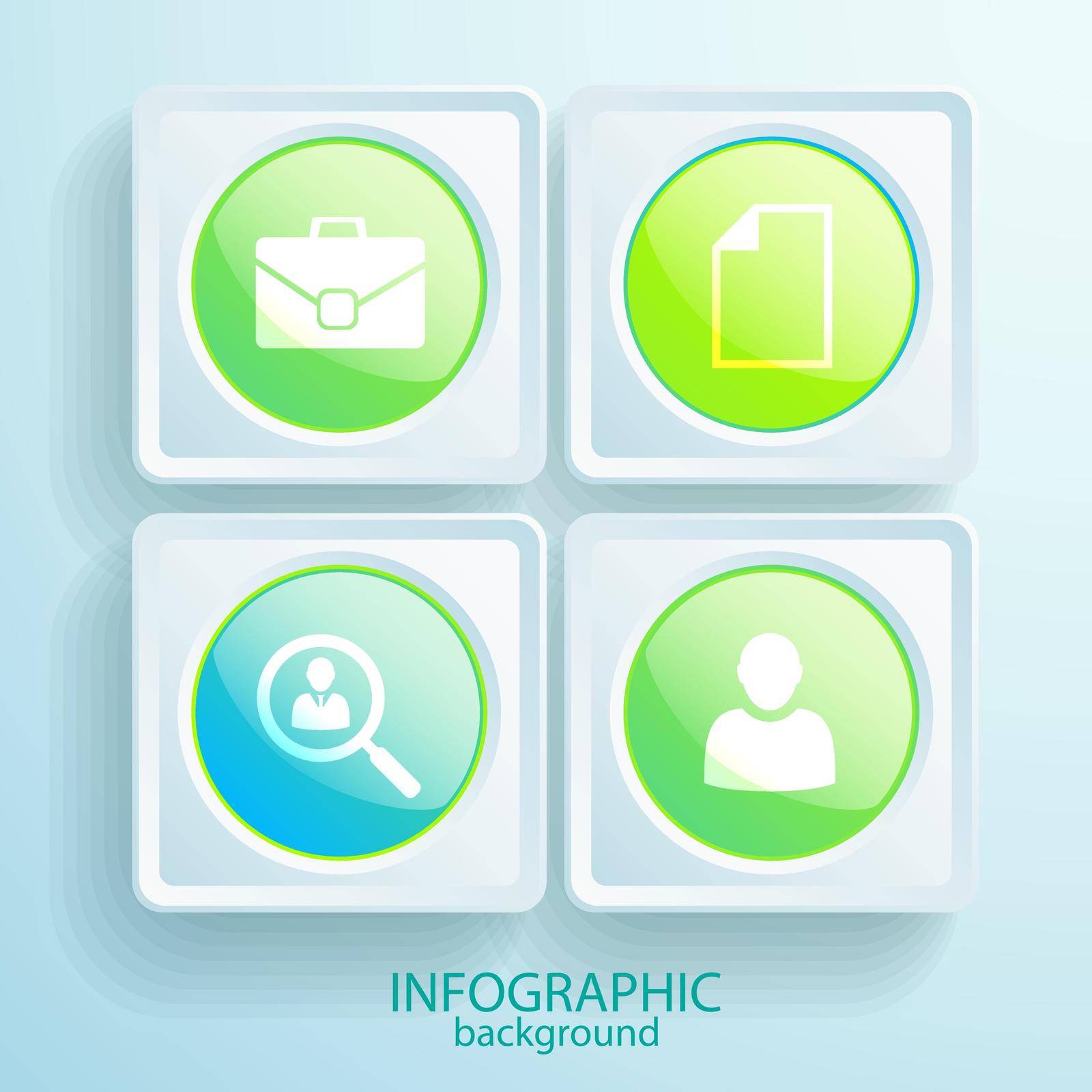 Abstract business infographics with icons round glossy colorful buttons in square frames on light background vector illustration