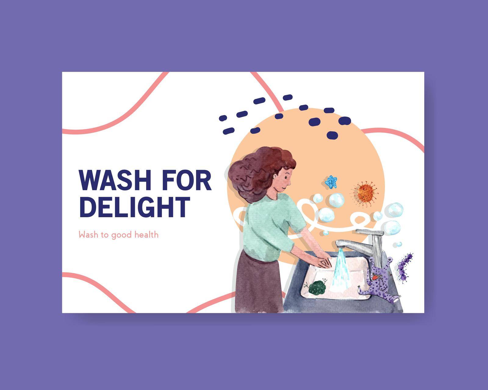 Facebook template with global handwashing day concept design for social media and online marketing watercolor vector by Photographeeasia