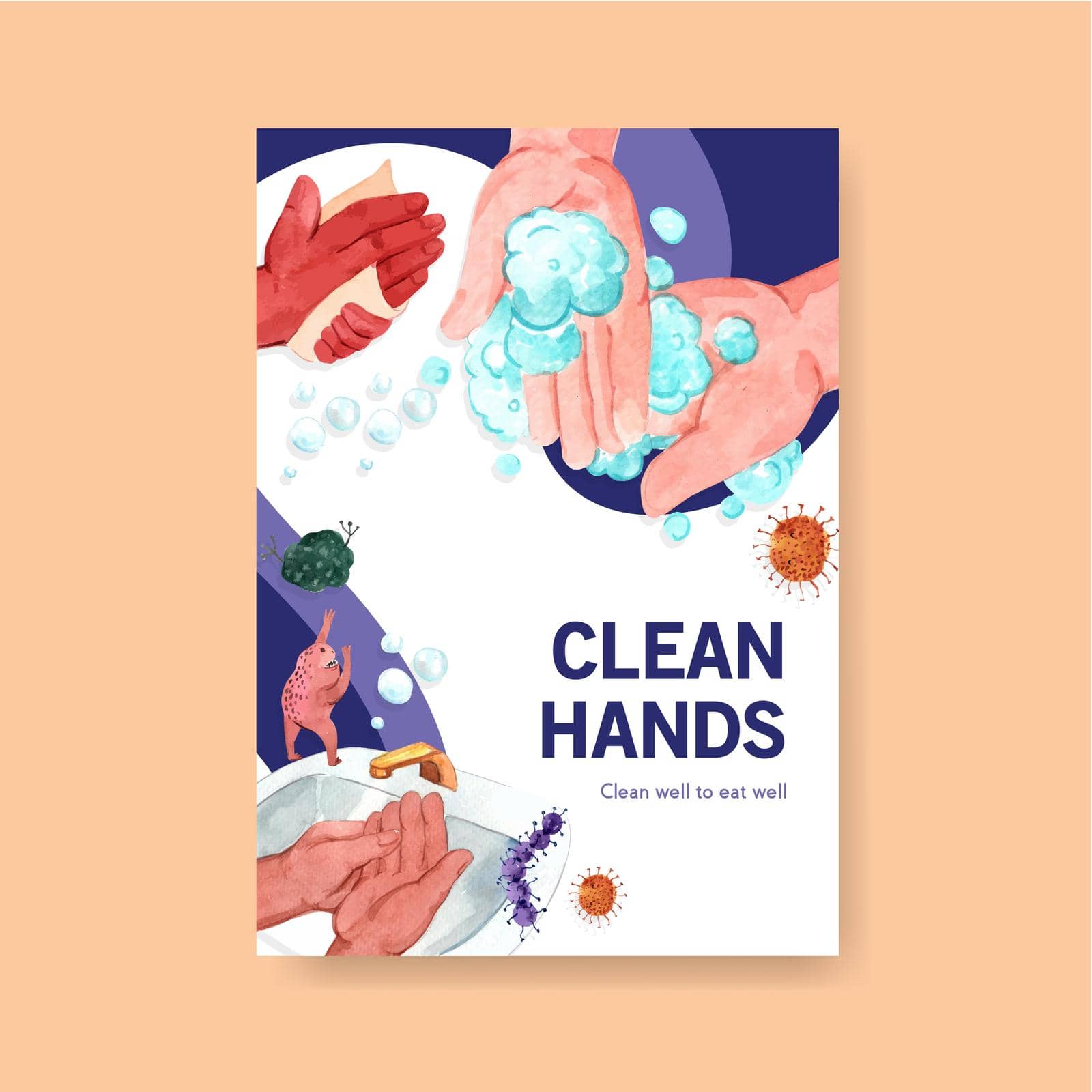 Poster template with global handwashing day concept design for brochure and leaflet watercolor vector by Photographeeasia