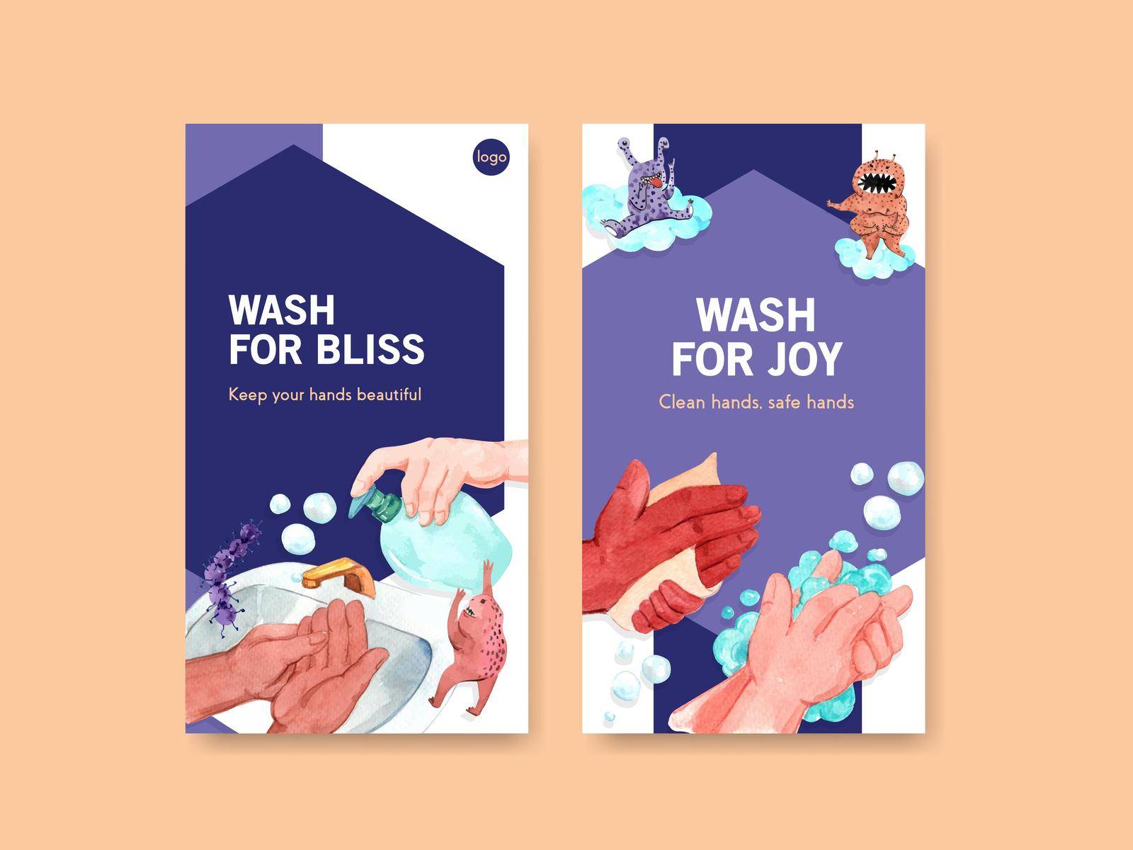 Instagram template with global handwashing day concept design for social media and online marketing watercolor vector by Photographeeasia