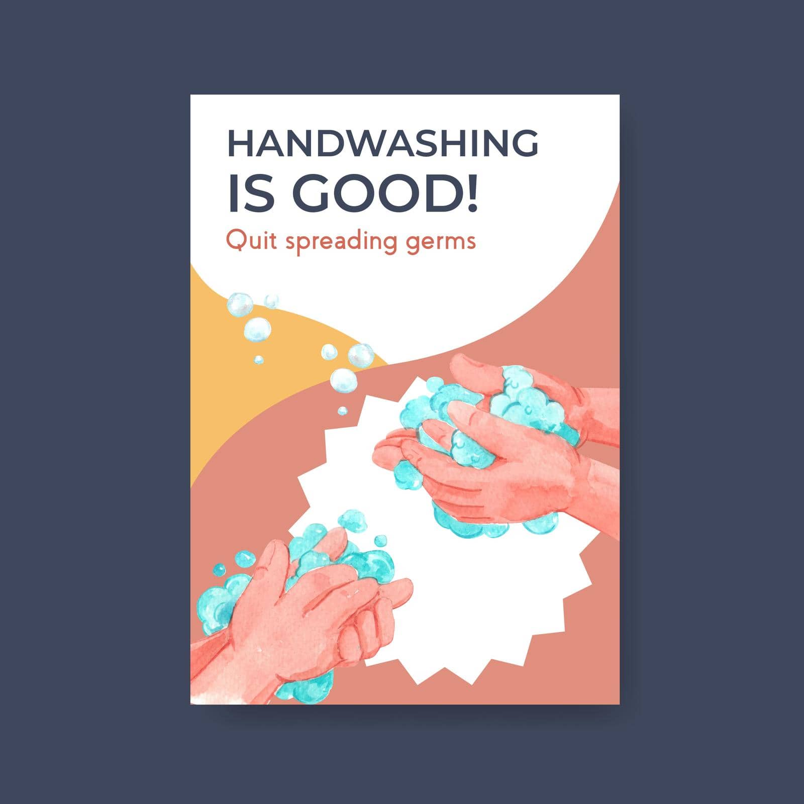 Poster template with global handwashing day concept design for brochure and leaflet watercolor vector by Photographeeasia