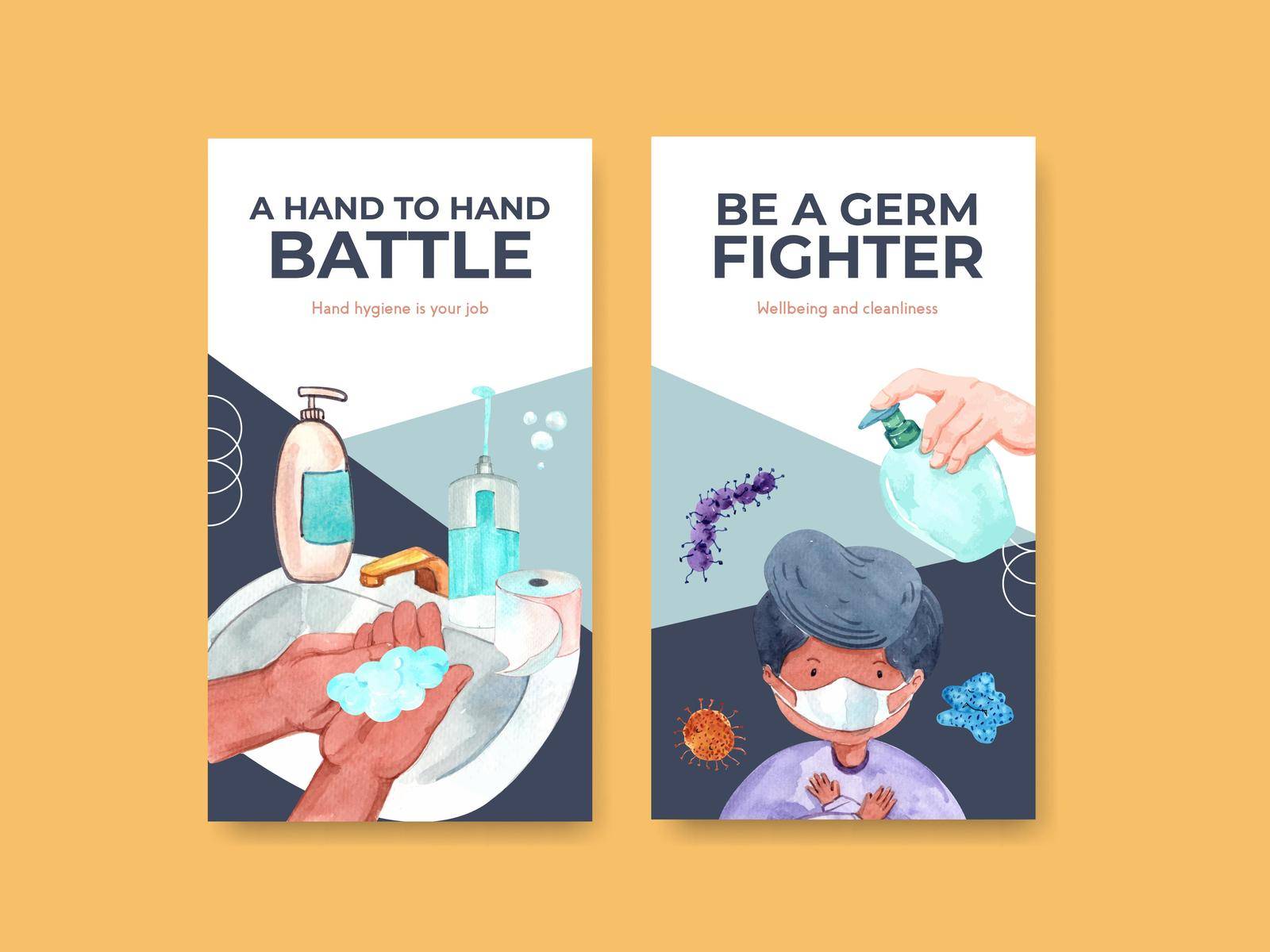 Instagram template with global handwashing day concept design for social media and online marketing watercolor vector by Photographeeasia