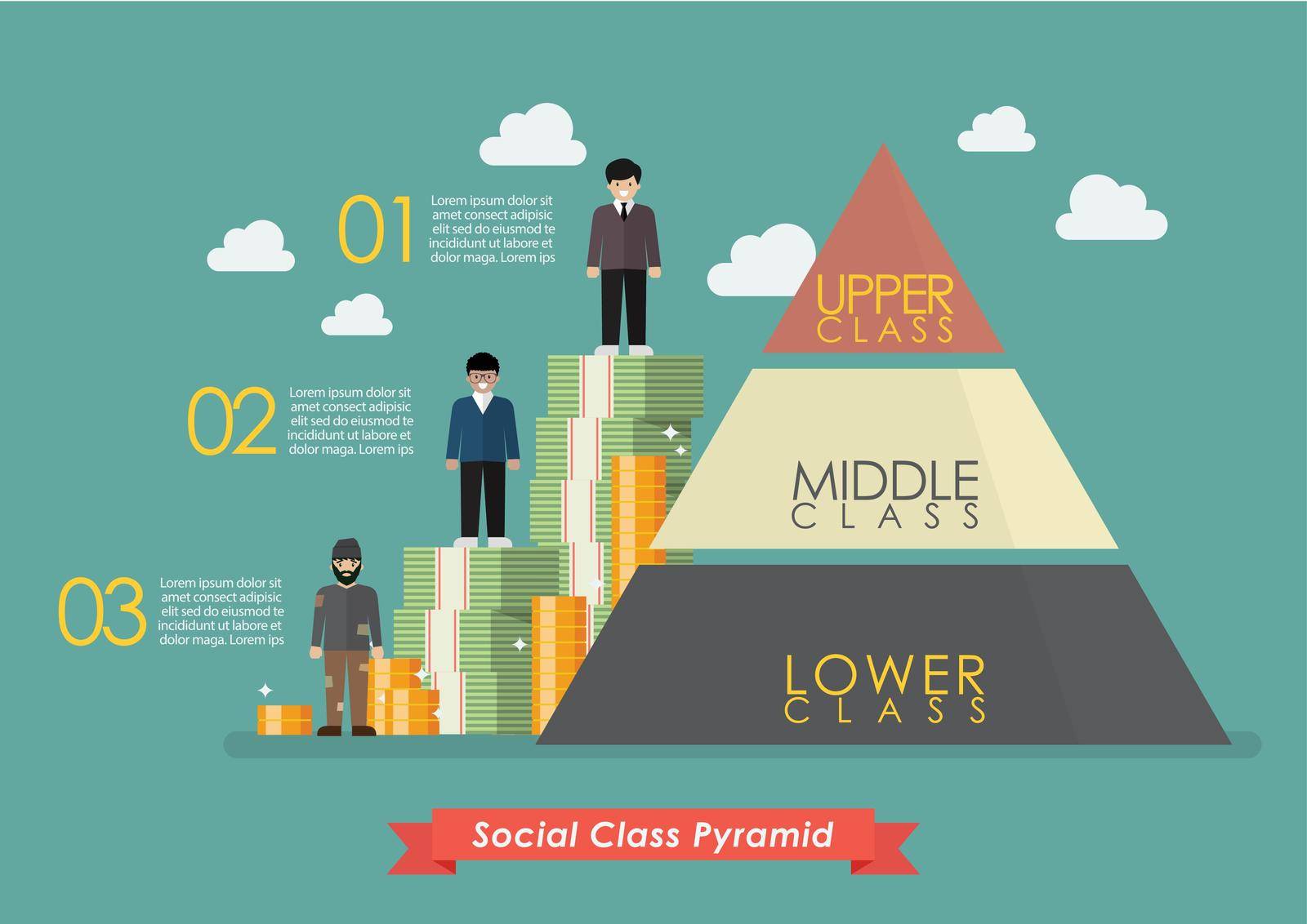 Pyramid of three social class infographic. Vector illustration