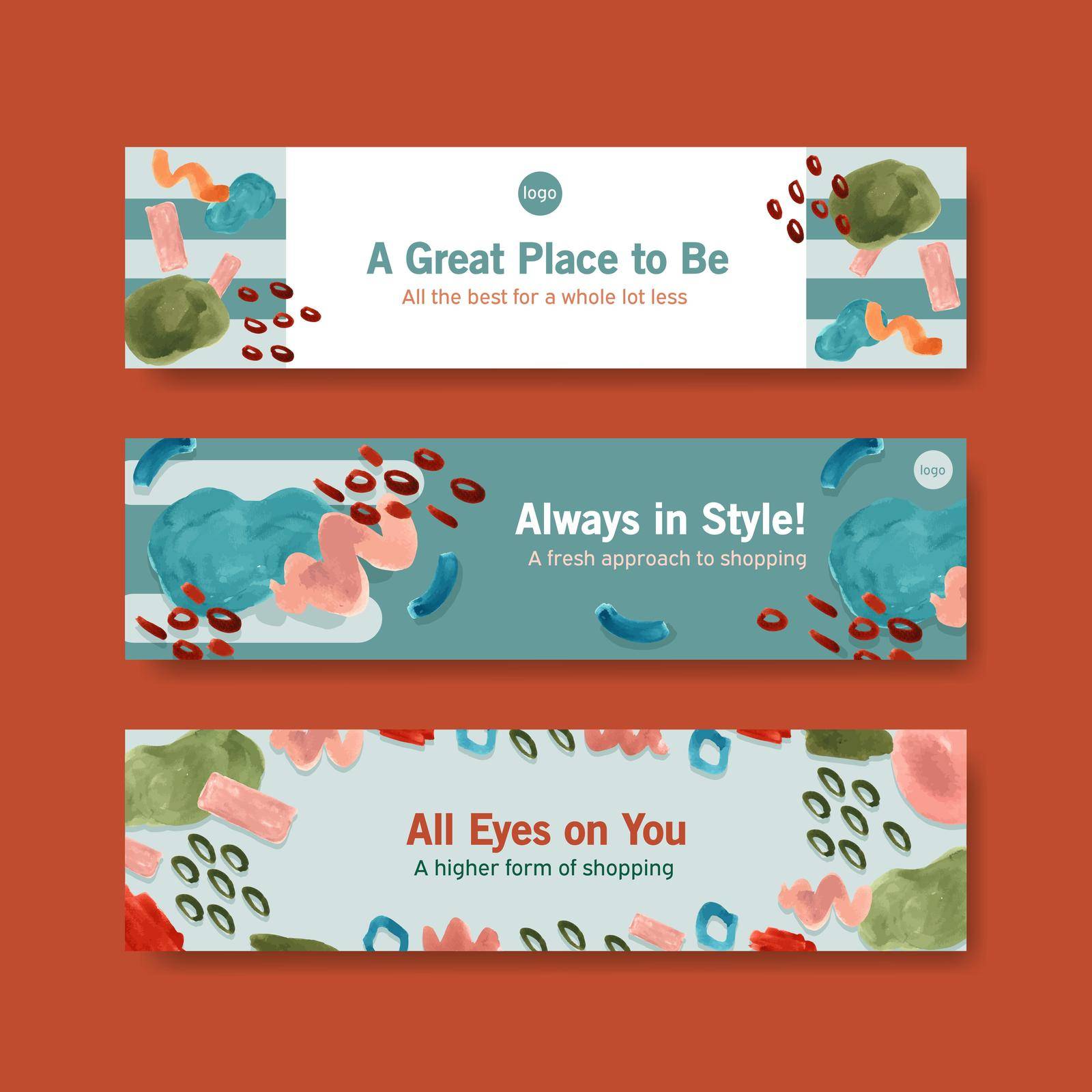 Banner template with shopping design for leaflet and marketing watercolor illustration
