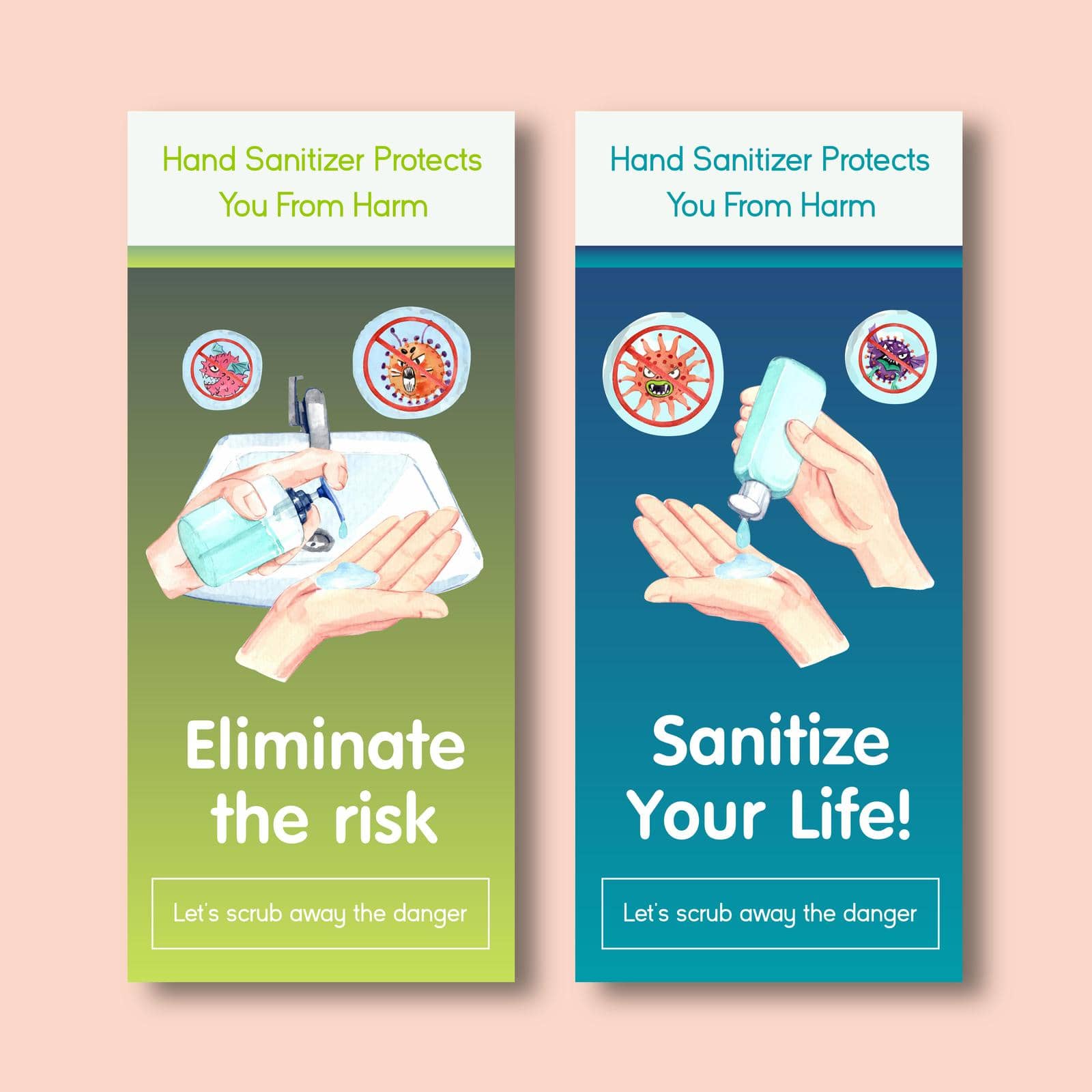 Hand sanitizer flyer template design with protect and safety about Coronavirus and bateria