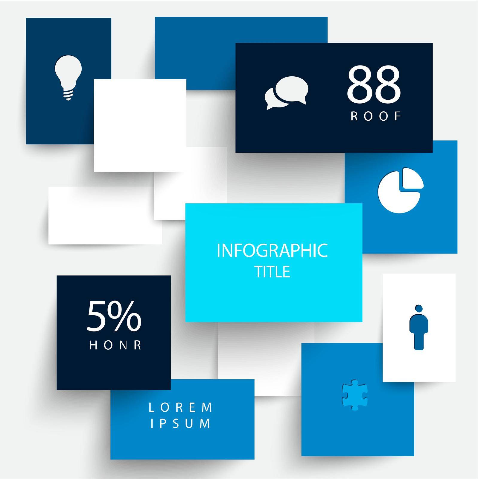 Vector blue flat design infographic made from content blocks with shadow, data and icons