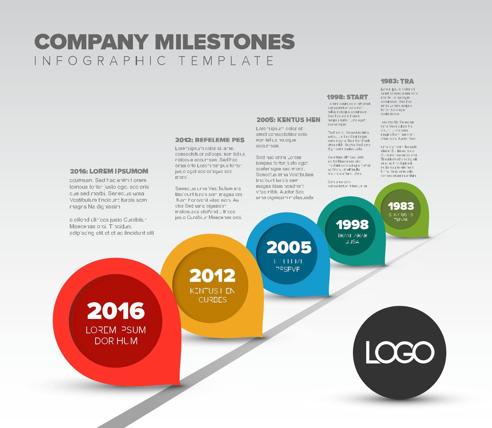 Vector Infographic Company Milestones Timeline Template with pointers on the road