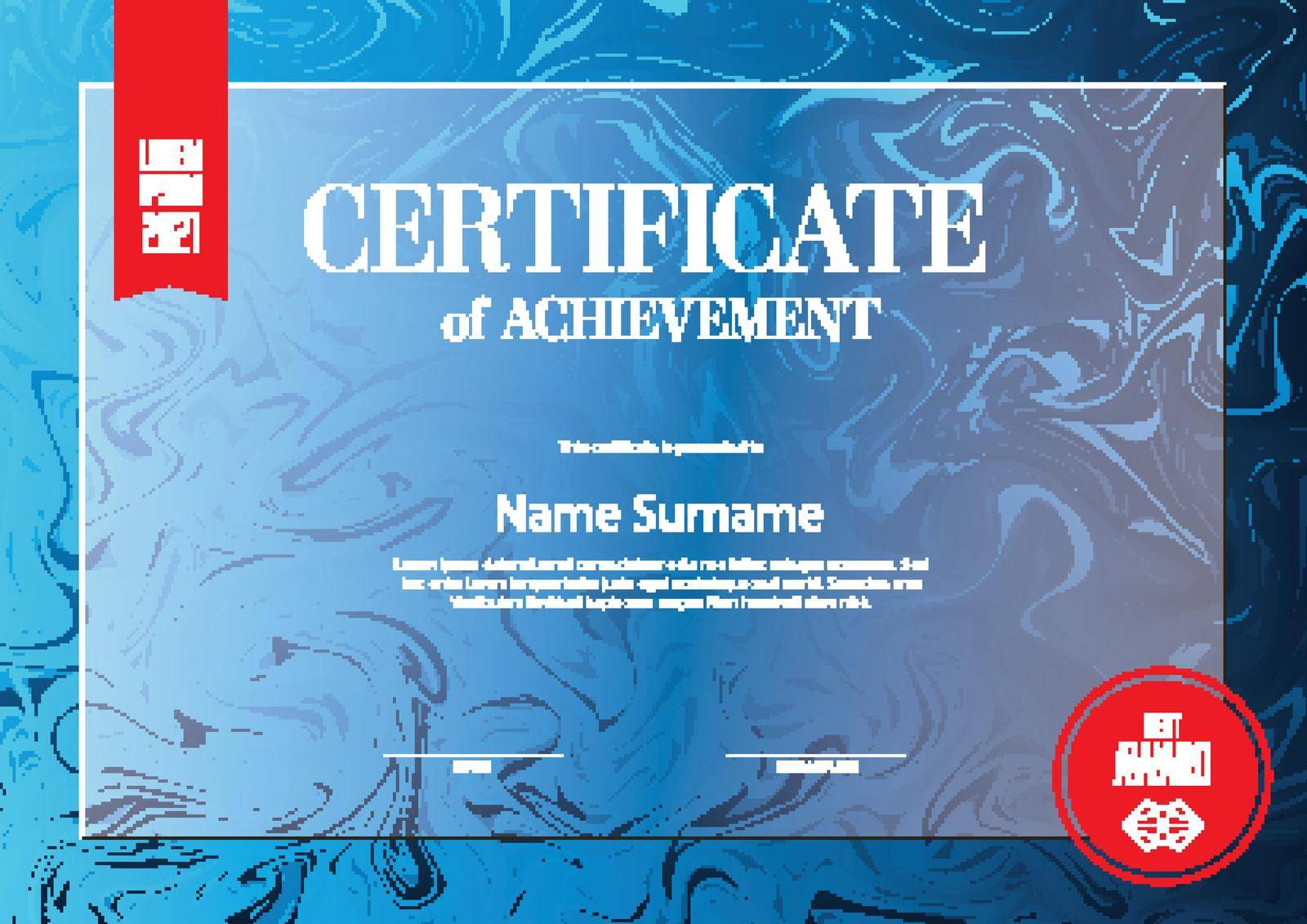 Modern art certificate of achievement template with place for your content - horizontal blue and red colors version