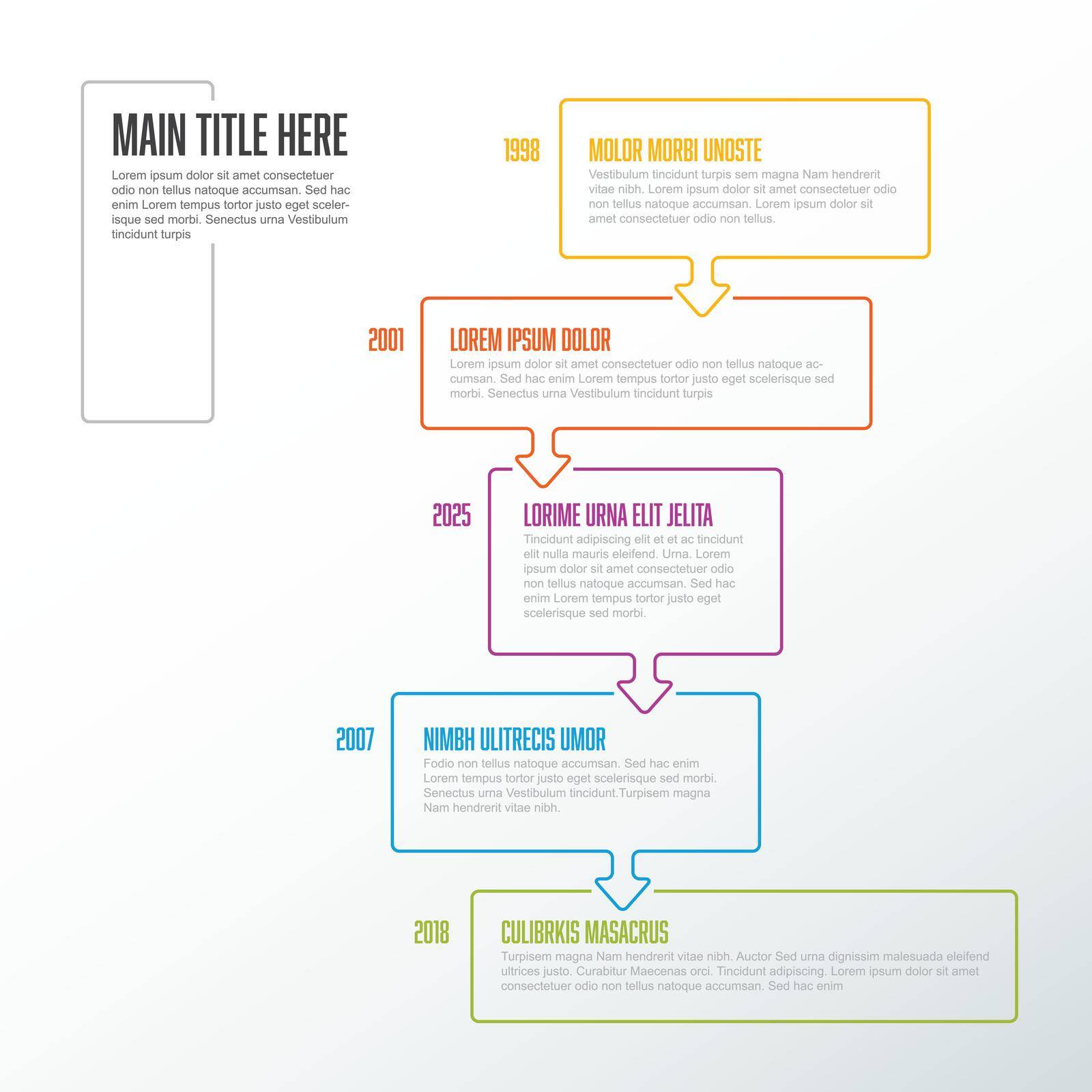 Vector vertical infographic timeline template with thin line color bubbles