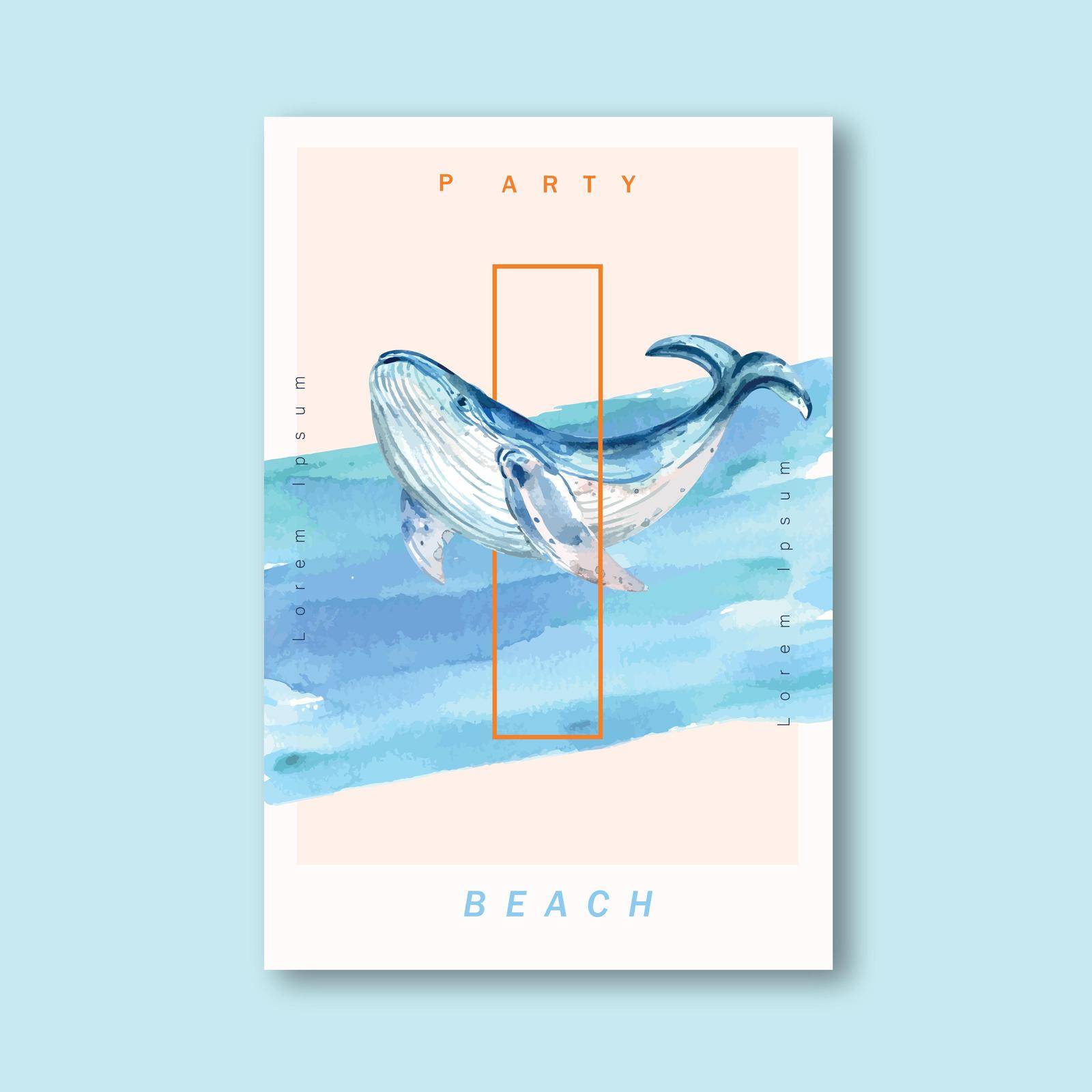 Summer poster design holiday party on the beach sea sunshine nature. vacation time, creative watercolor vector illustration design by Photographeeasia