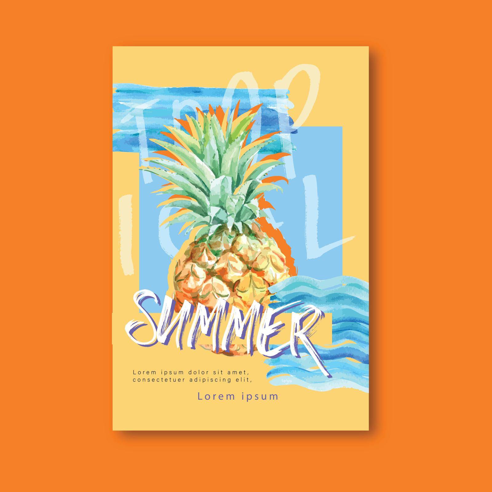 Summer poster design holiday party on the beach sea sunshine nature. vacation time, creative watercolor vector illustration design by Photographeeasia