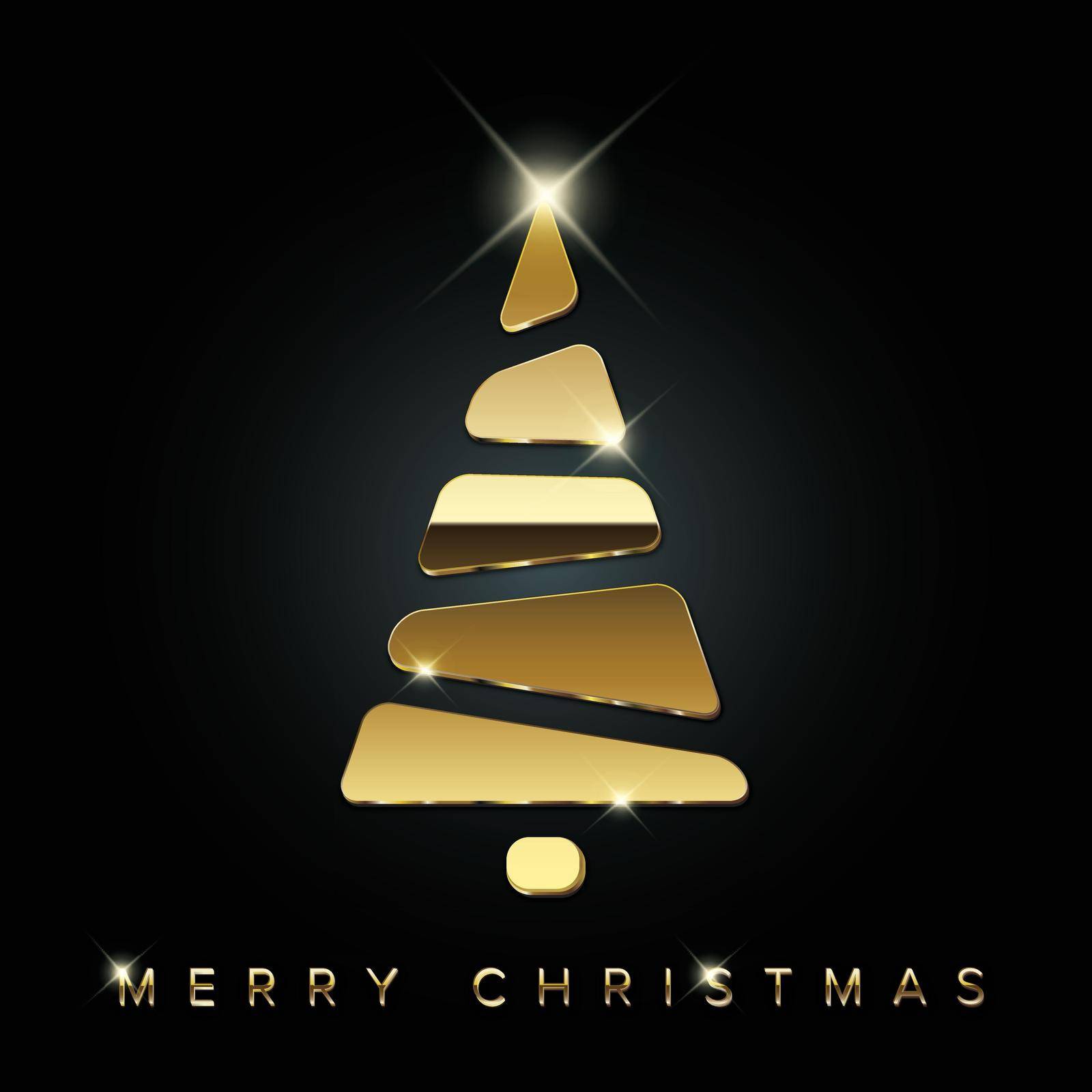 Simple vector christmas card with abstract golden christmas tree made from blocks - original new year card