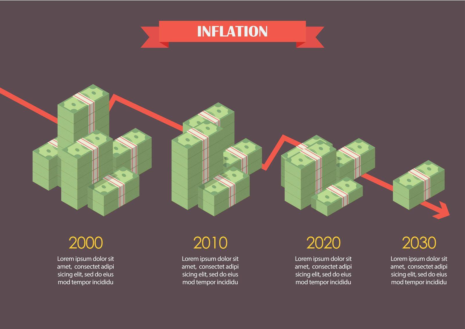 Cash money inflation infographic. Economy concept
