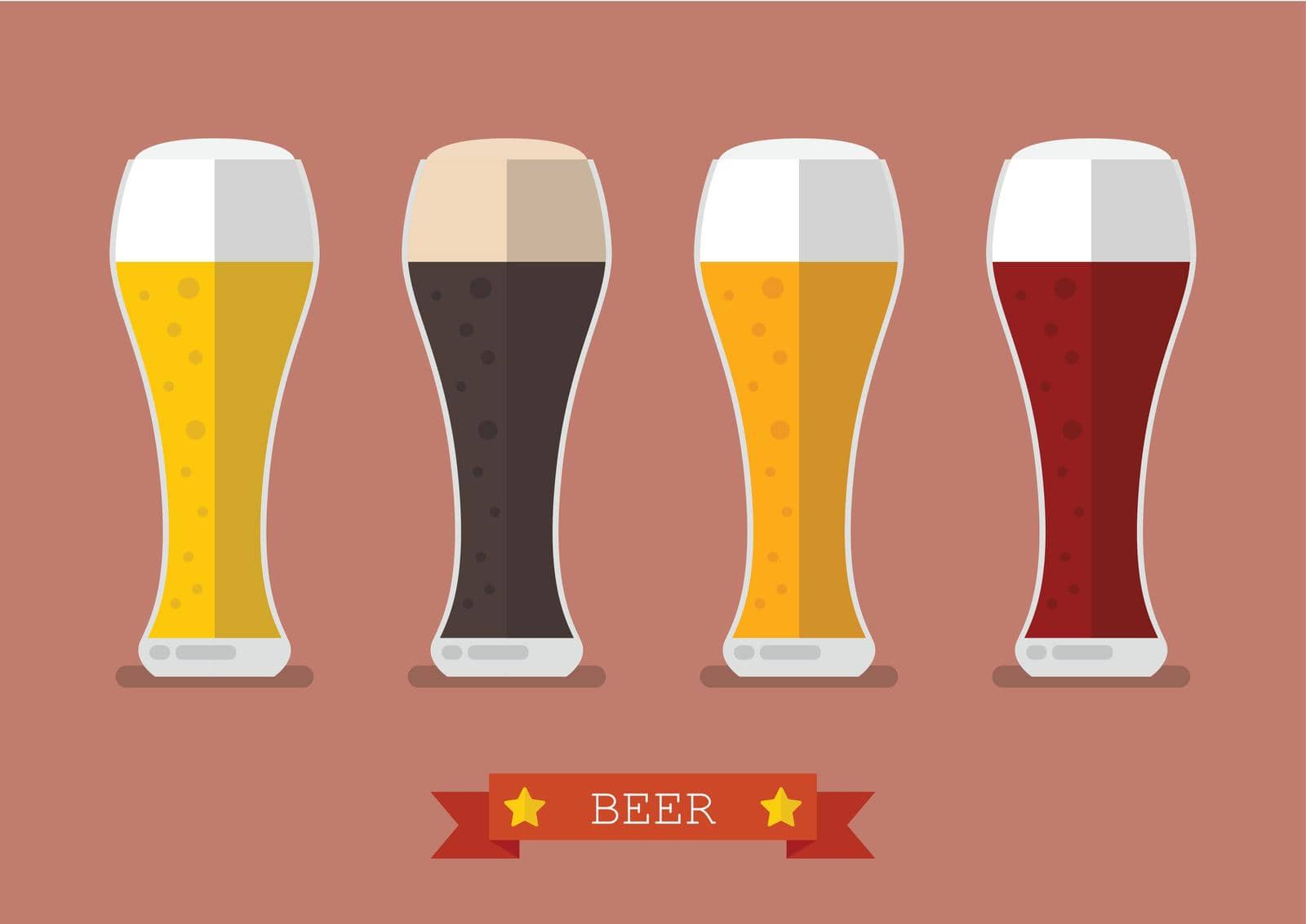 Four glasses of different beers icon. Flat style vector illustration