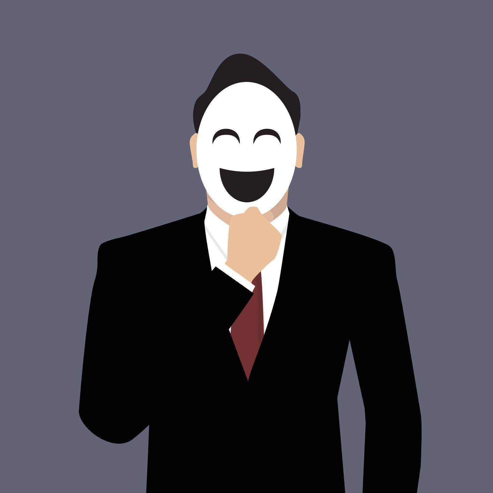 Businessman wearing a laughing mask by siraanamwong