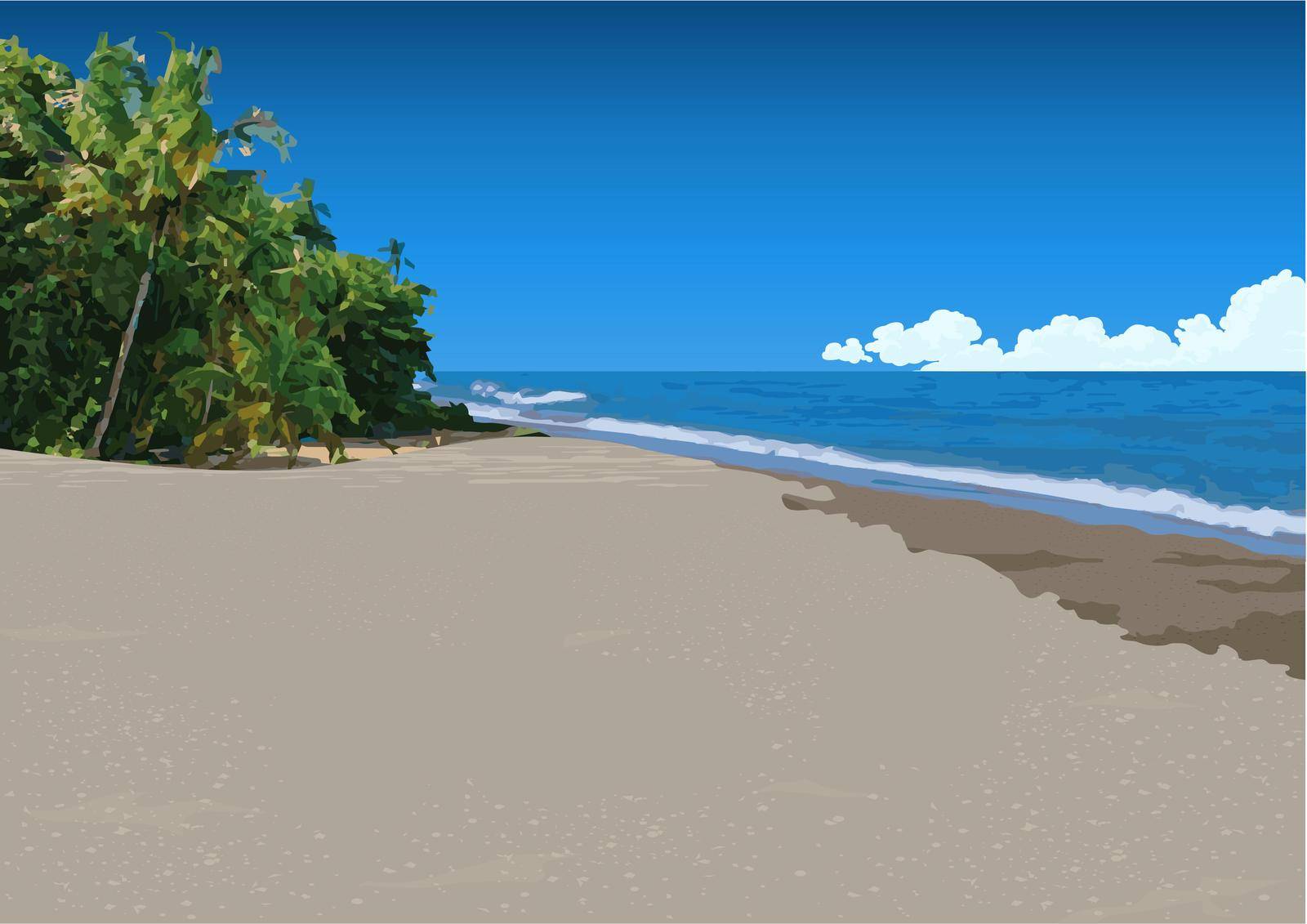 Vector Illustration of Sandy Tropical Beach and Sea in the Background - Graphic Design Element for Your Summer Illustrations, Vector