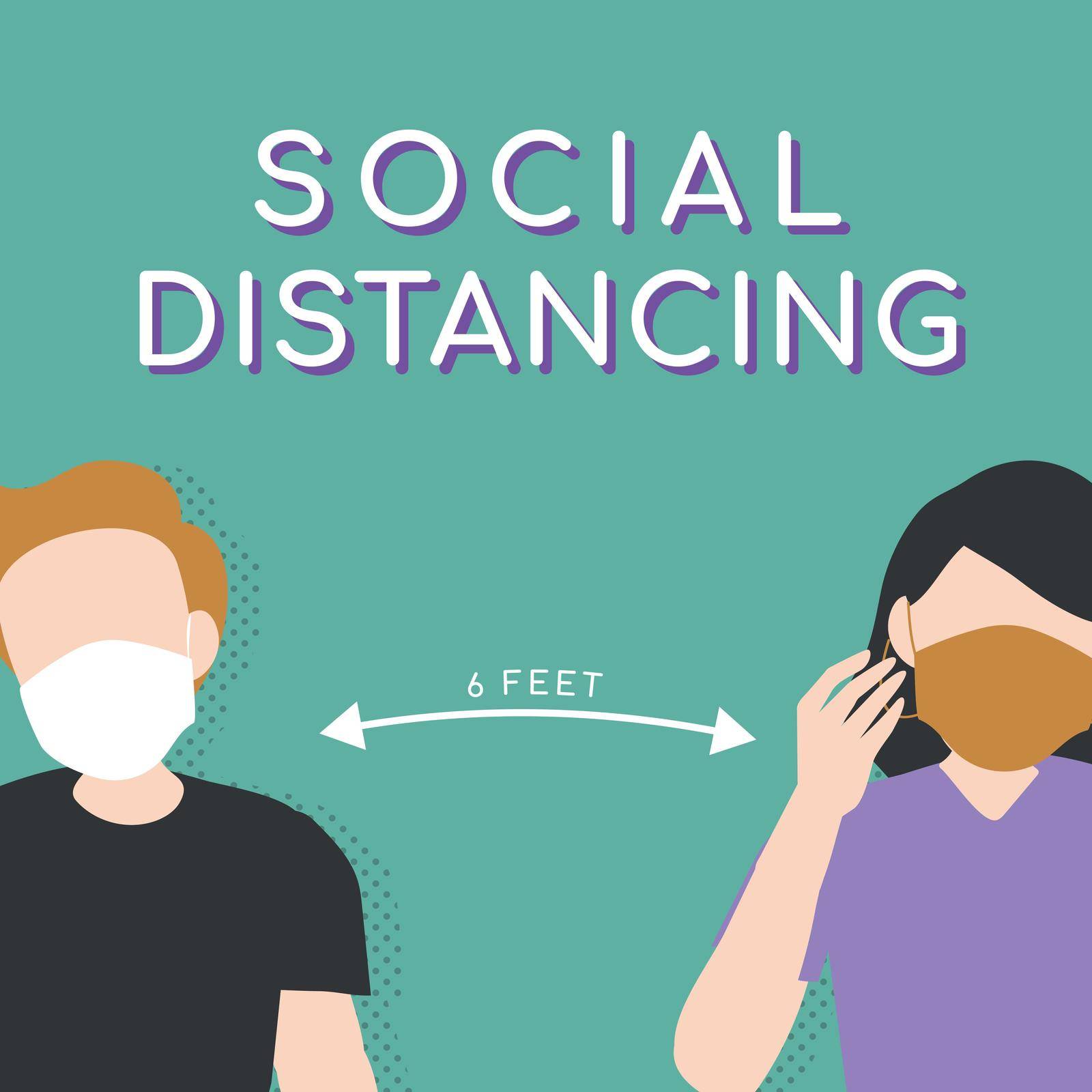 Social distancing 6 feet covid-19 awareness social post vector
