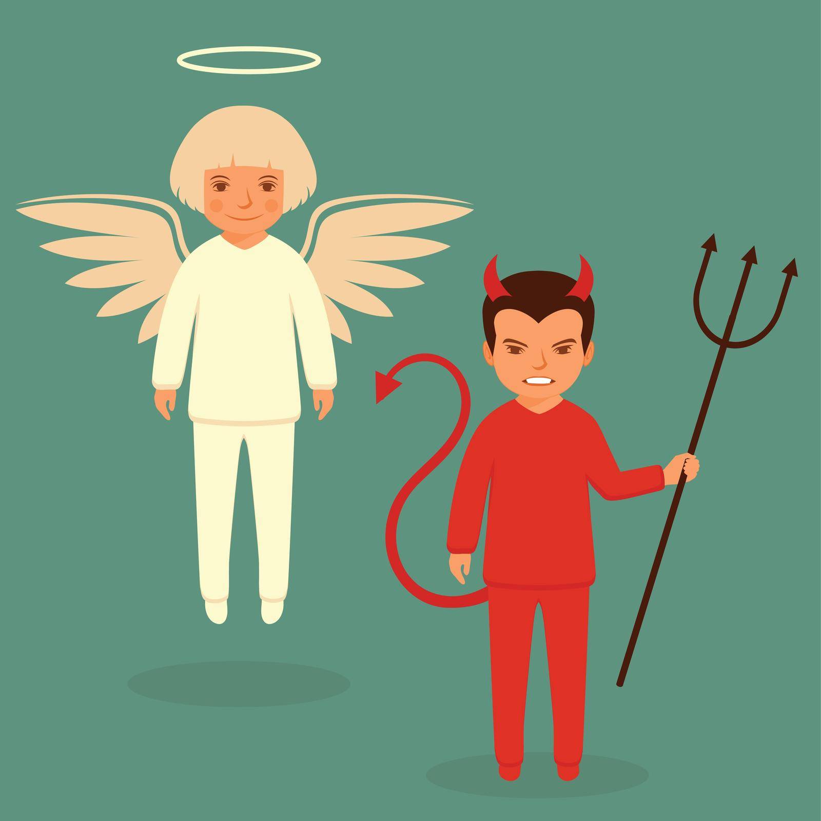 devil and angel, cartoon vector illustration, good and bad character