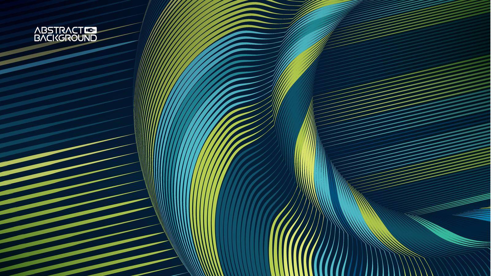 Abstract art backdrop. Colorful curly circle. Futuristic waves wallpaper with folds. Green background .