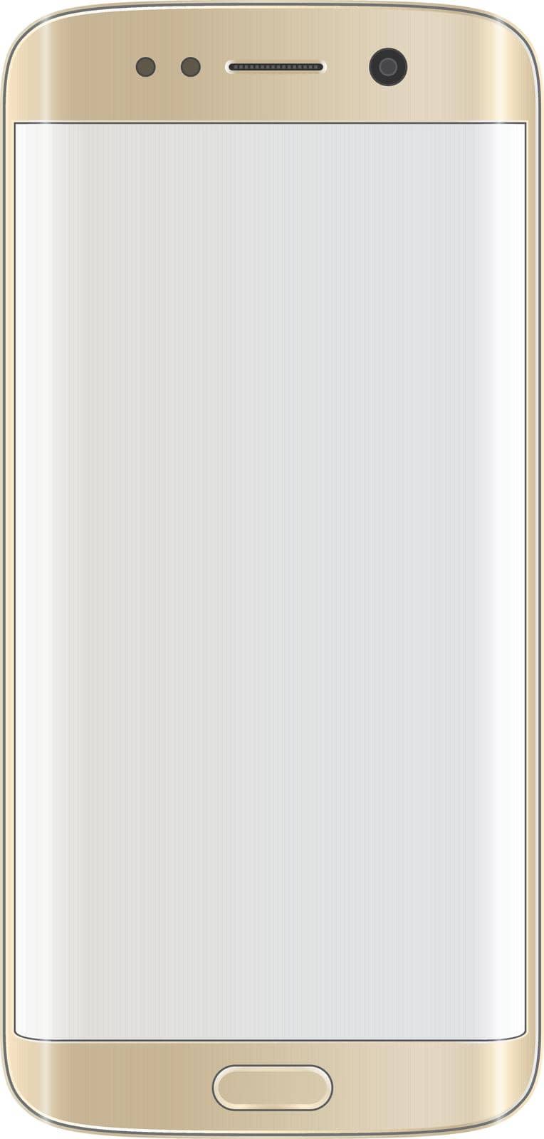 Smartphone with edge display design. Gold platinum color with blank white display.