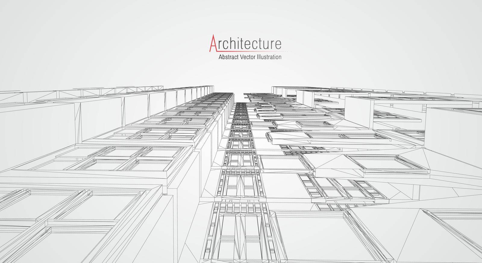 Modern architecture wireframe. Concept of urban wireframe. Wireframe building illustration of architecture CAD drawing. by DmytroRazinkov