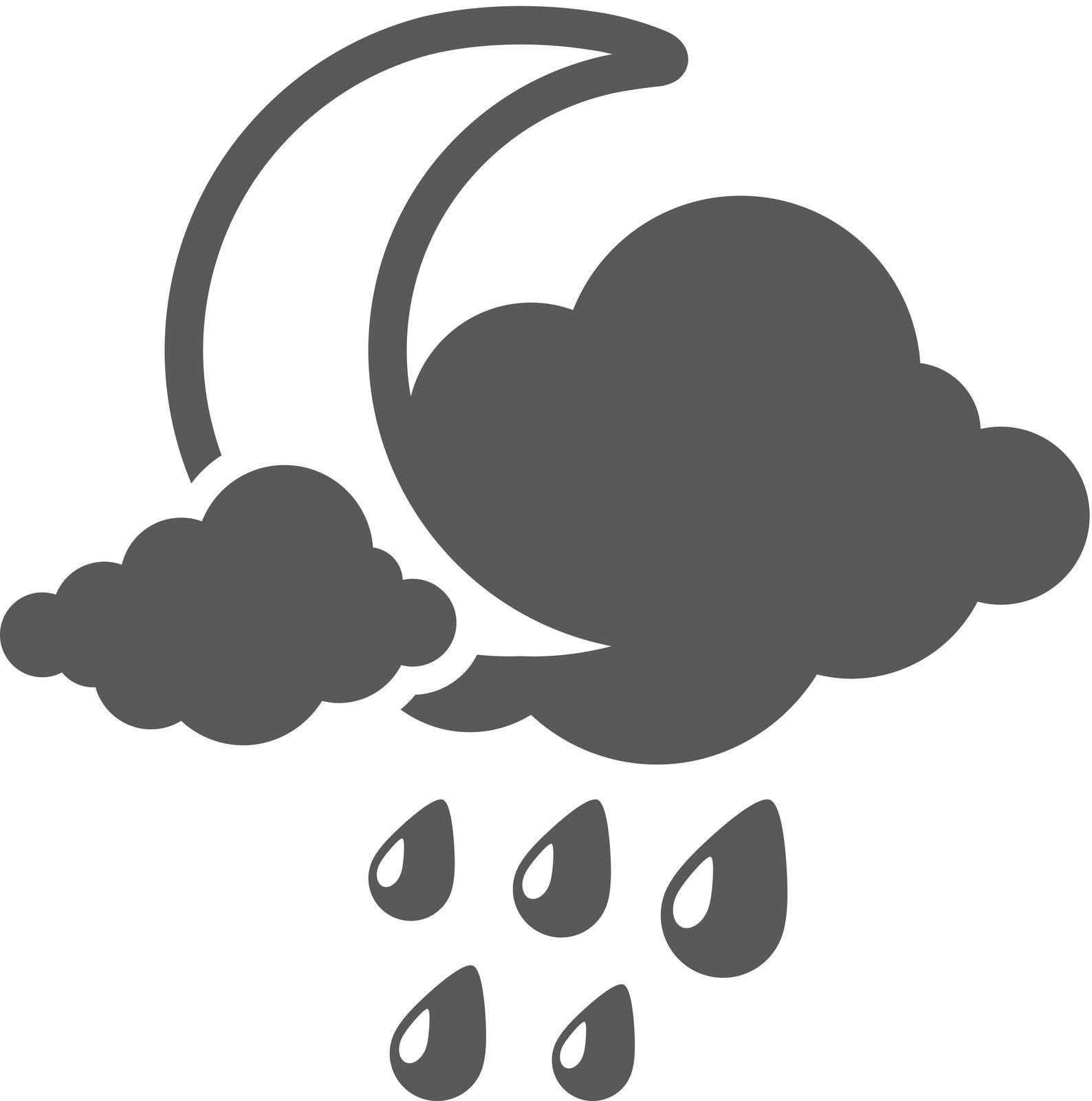Weather overcast rainy icon in single color. Nature forecast night raining cloudy cold