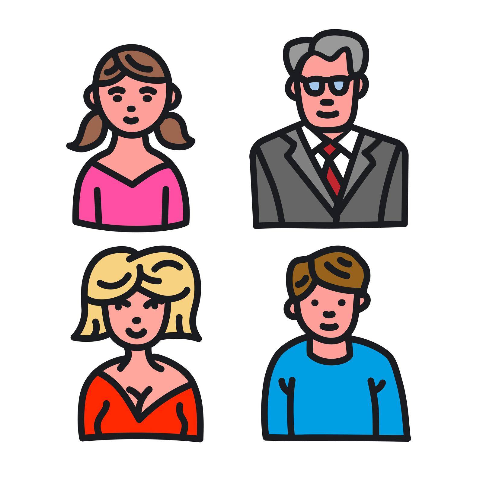 illustration of the family character avatars colorful icons on the white background