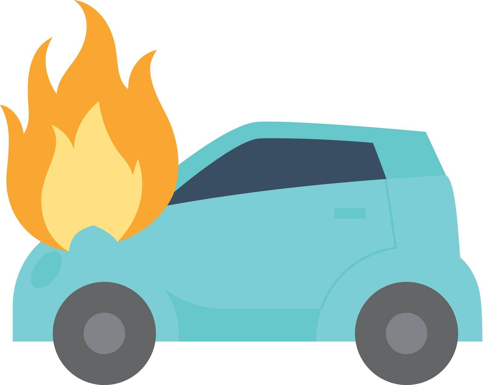 Car on fire icon in flat color style. Automotive transportation accident accident burned insurance claim