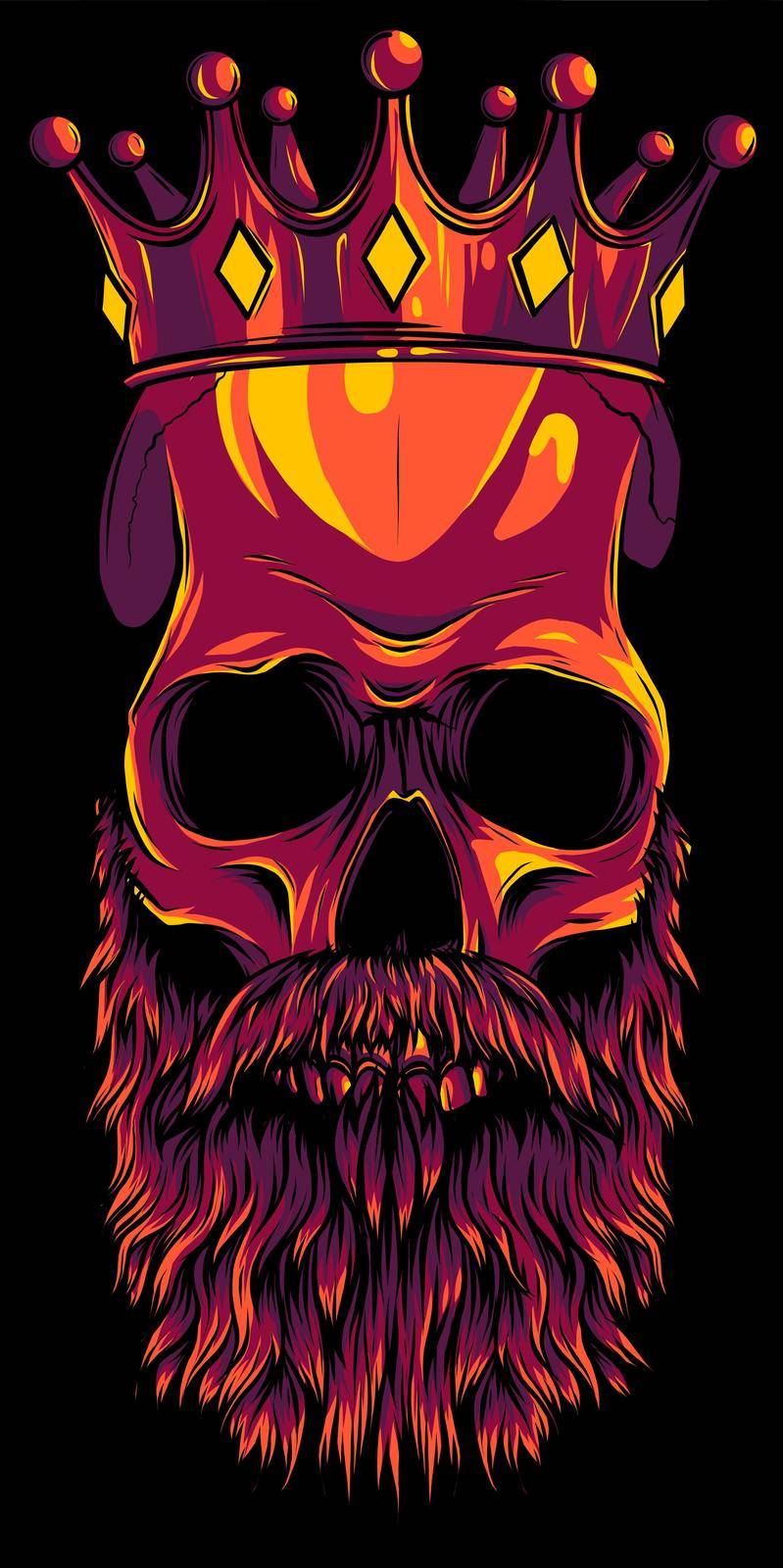 illustration of king skull with beard