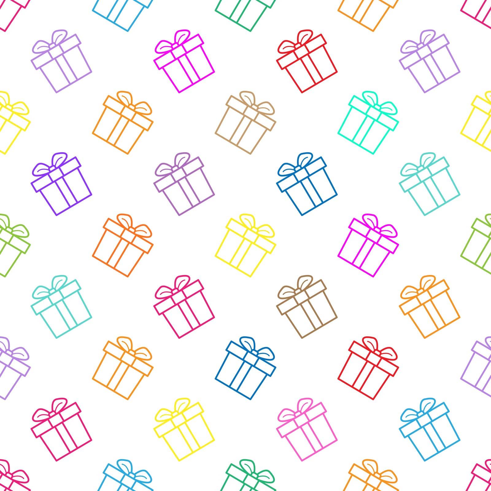 Seamless gift box pattern with bows for texture, textiles, packaging, and simple backgrounds. Flat Style

