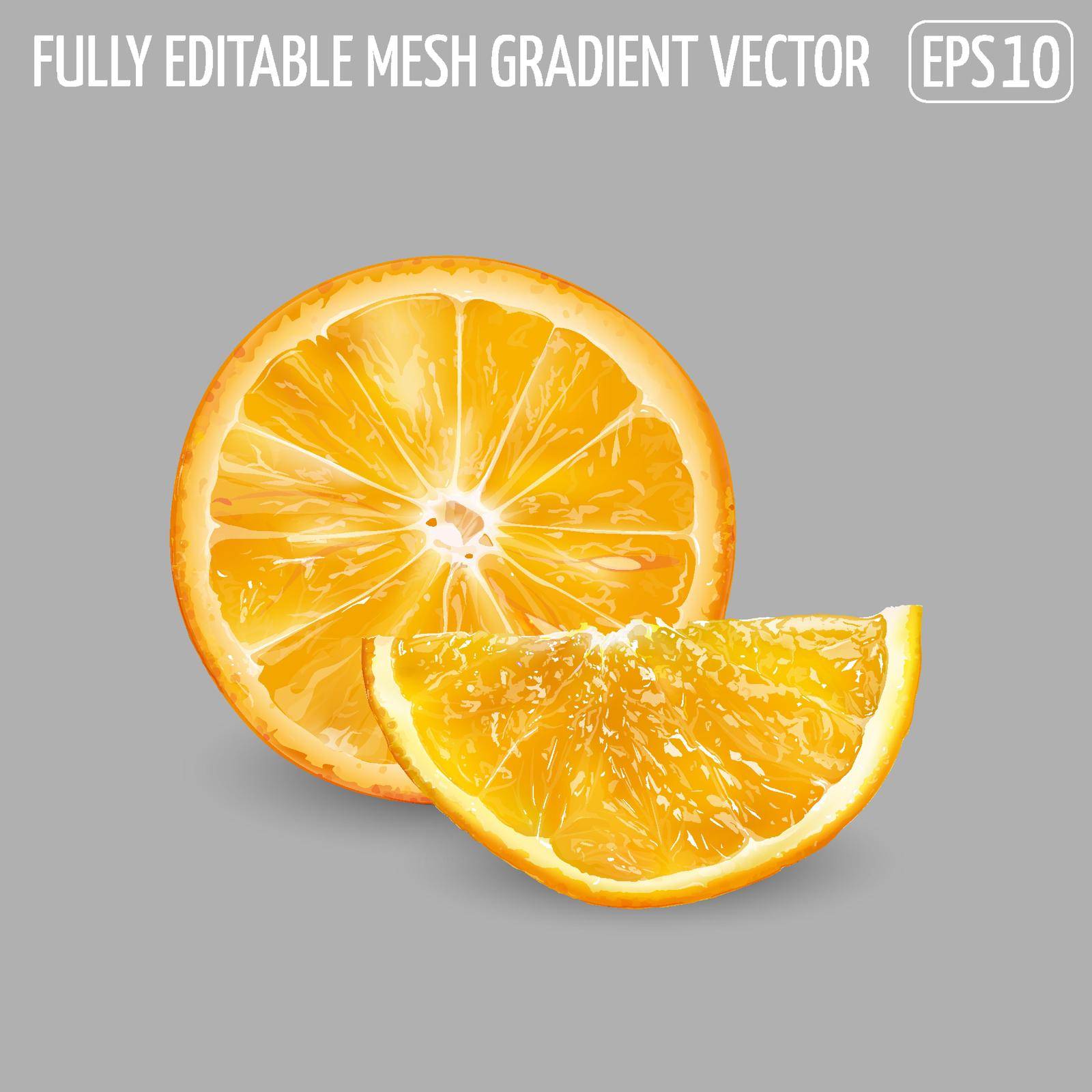 Fresh juicy orange - healthy food design. Realistic vector illustration.