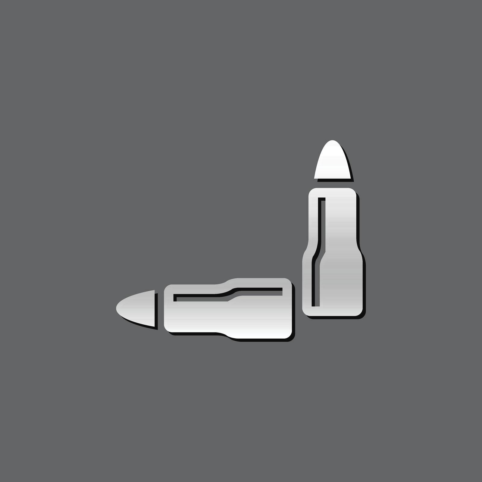 Bullets icon in metallic grey color style. Ammunition gun weapon