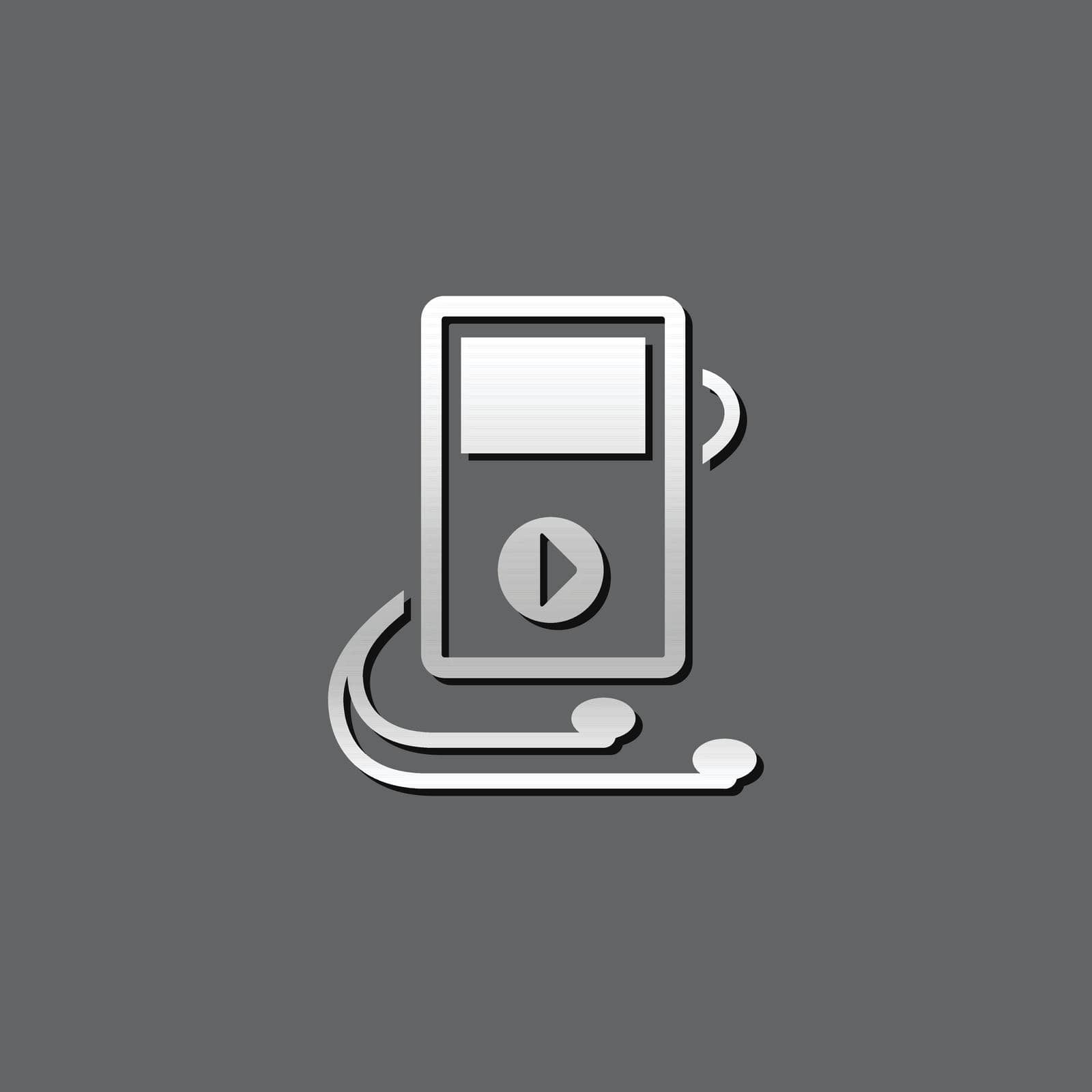 Music player icon in metallic grey color style. Electronic entertainment