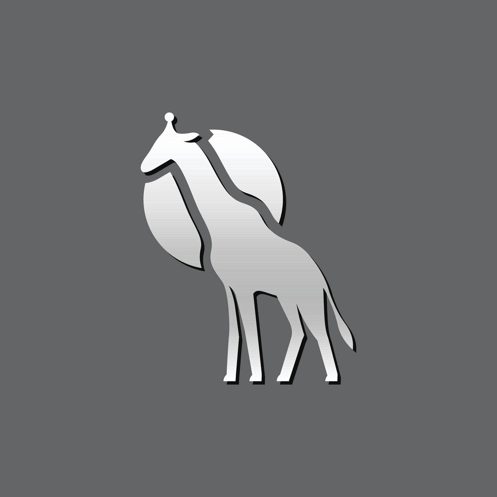 Giraffe icon in metallic grey color style. Animal mammal herbivore