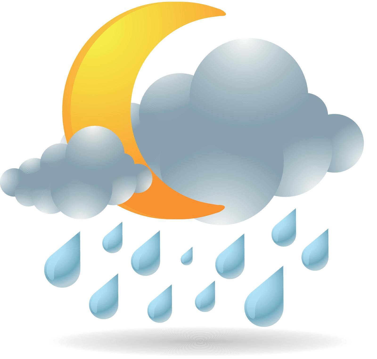 Weather overcast rainy icon in color. forecast night raining cloudy cold