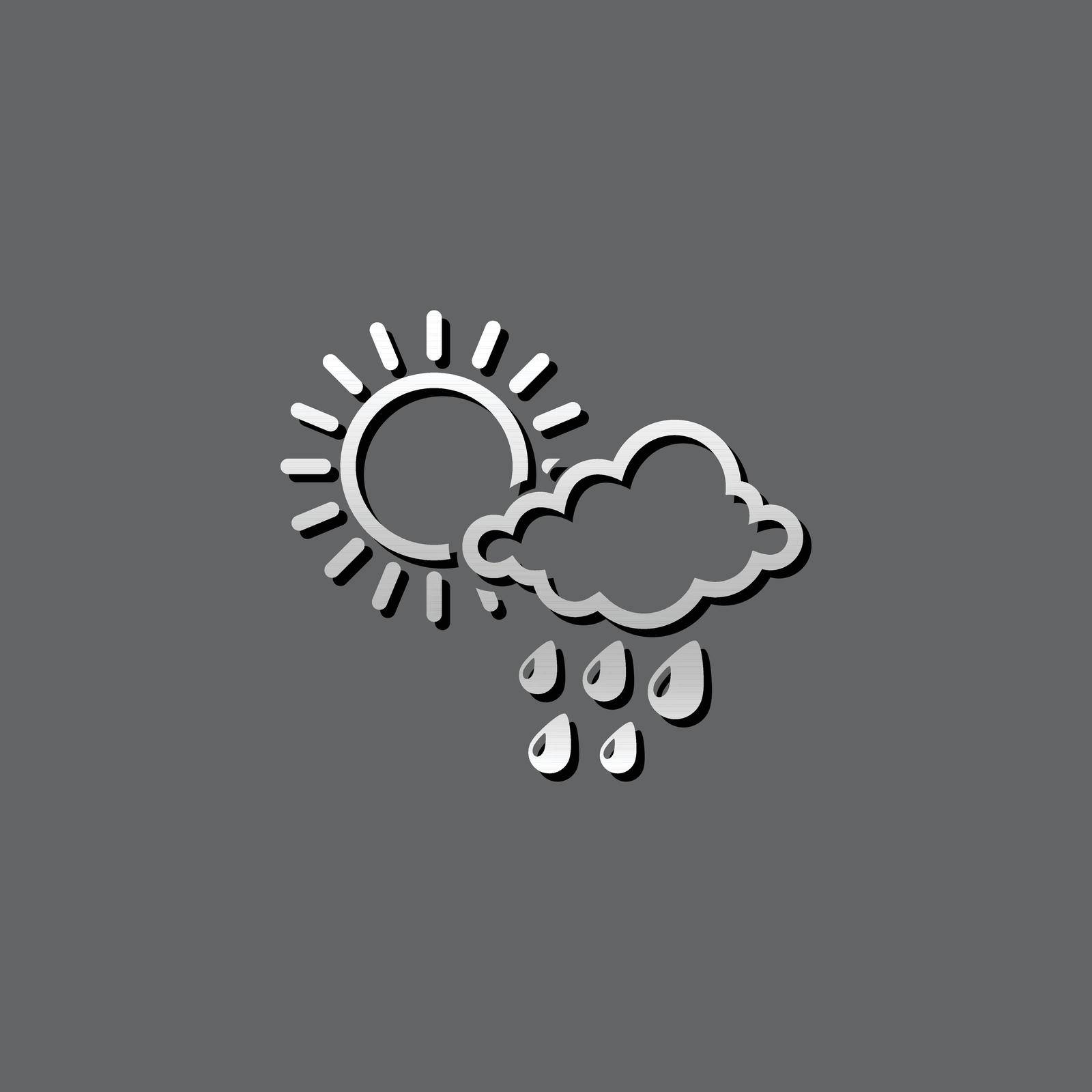 Weather overcast partly rain icon in metallic grey color style. forecast raining season monsoon