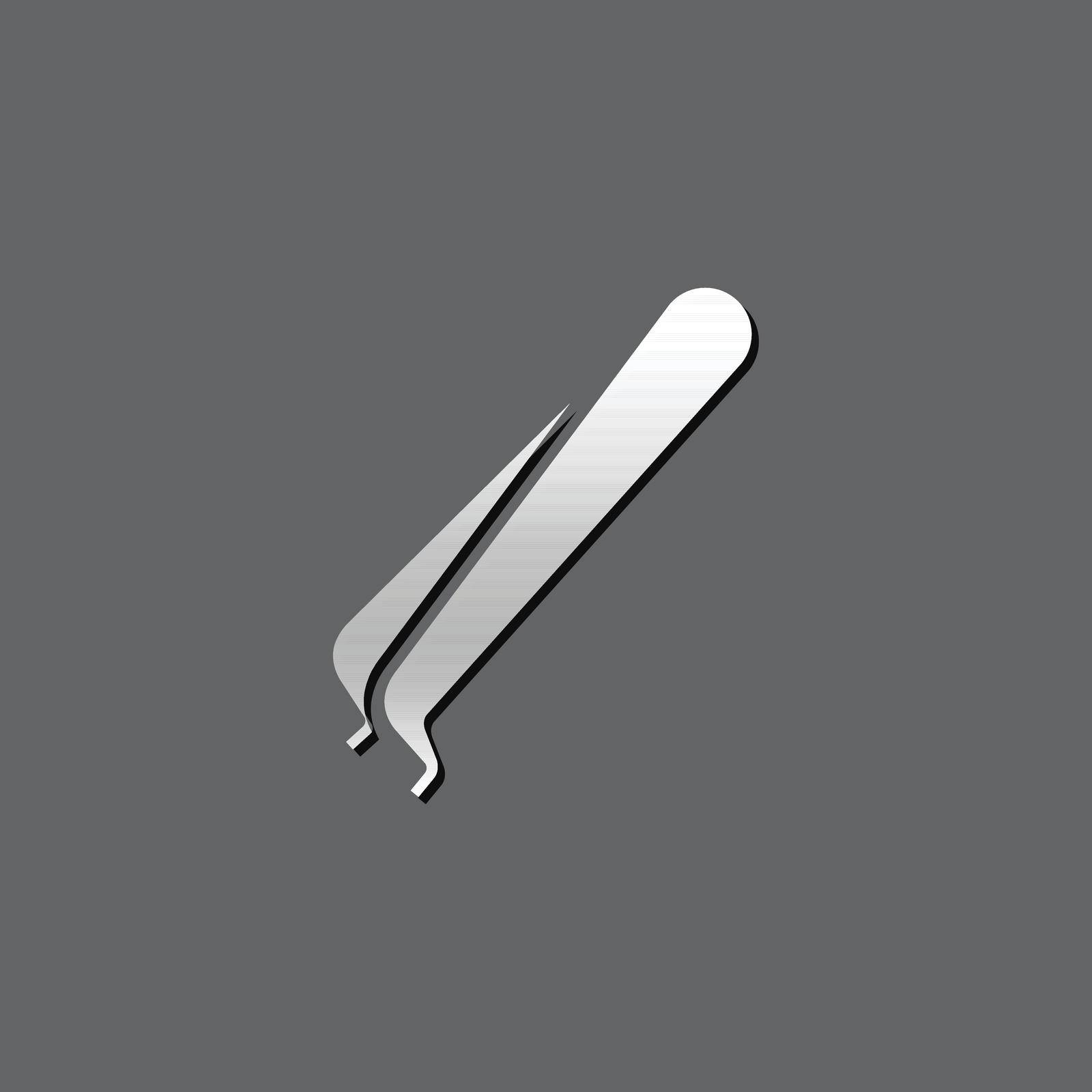 Tweezers icon in metallic grey color style.Electronic parts removal