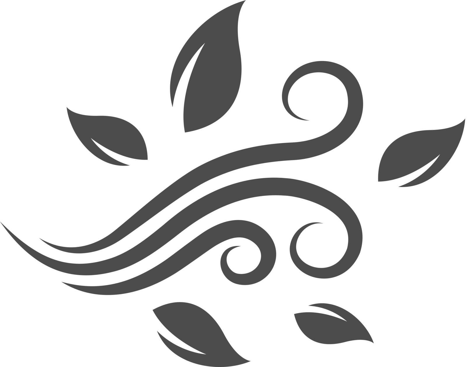 Blowing leaves icon in single grey color. Autumn fall falling windy weather forecast