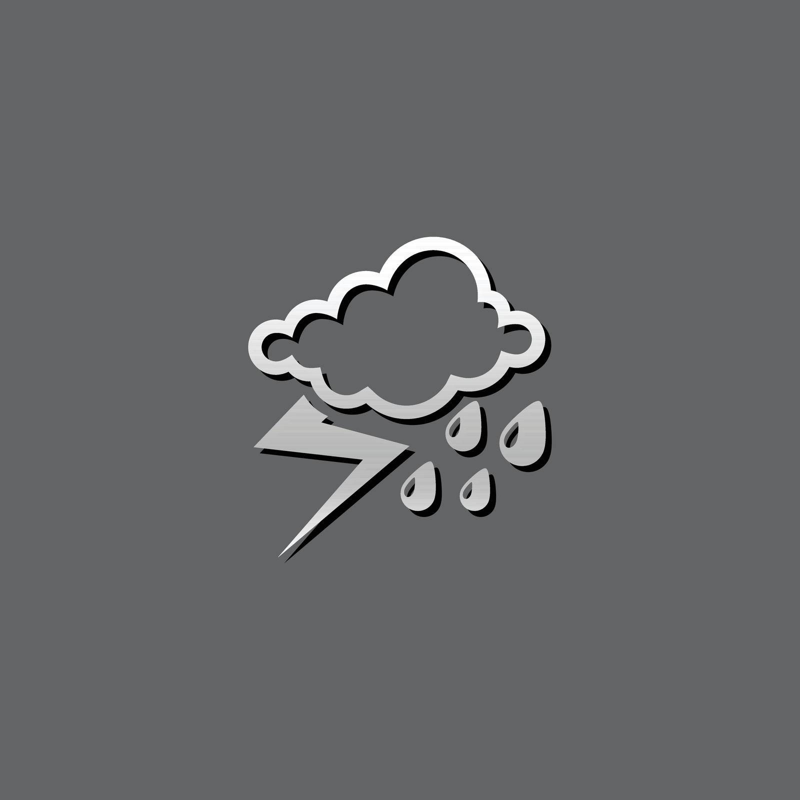 Weather overcast storm icon in metallic grey color style.Nature forecast thunder