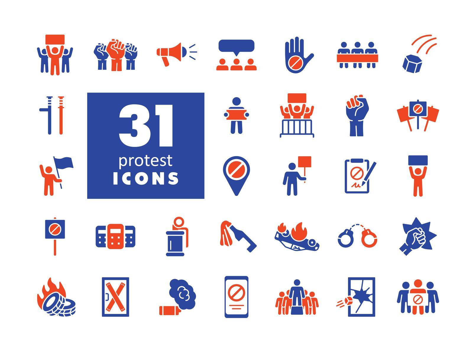 Protest, strike, revolution set vector glyph icons by nosik
