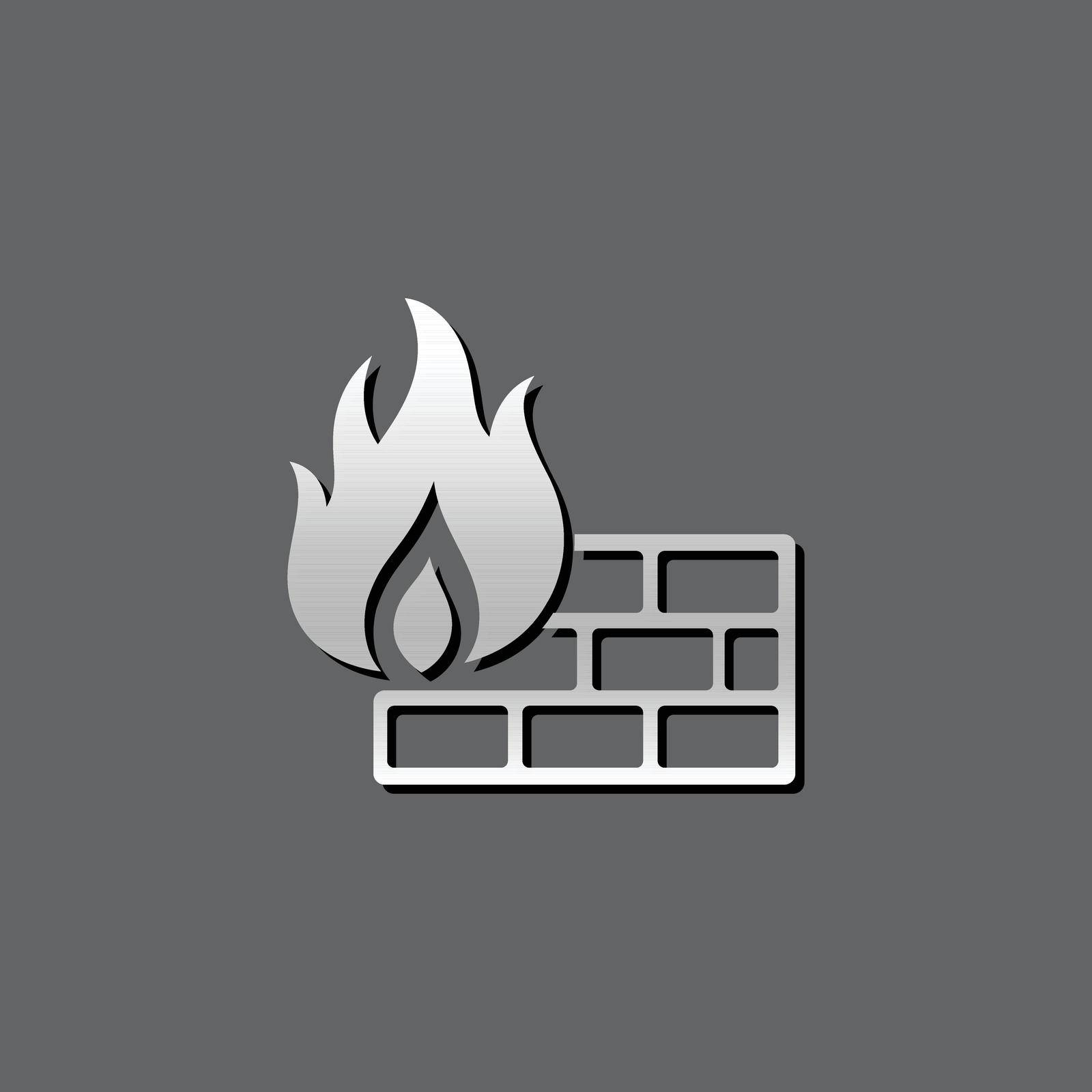 Firewall icon in metallic grey color style. Computer network internet protection