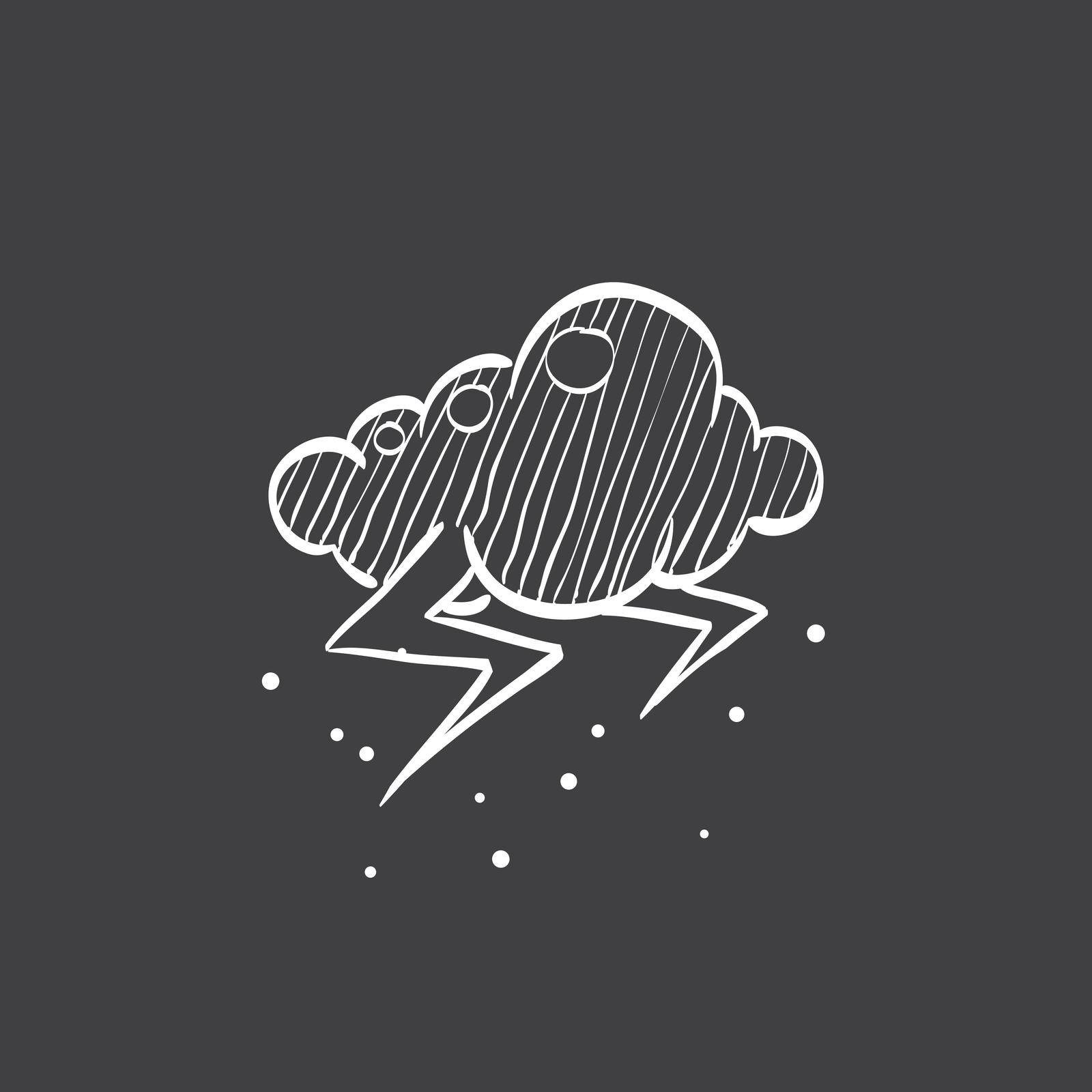 Weather overcast storm icon in doodle sketch lines. Nature forecast thunder