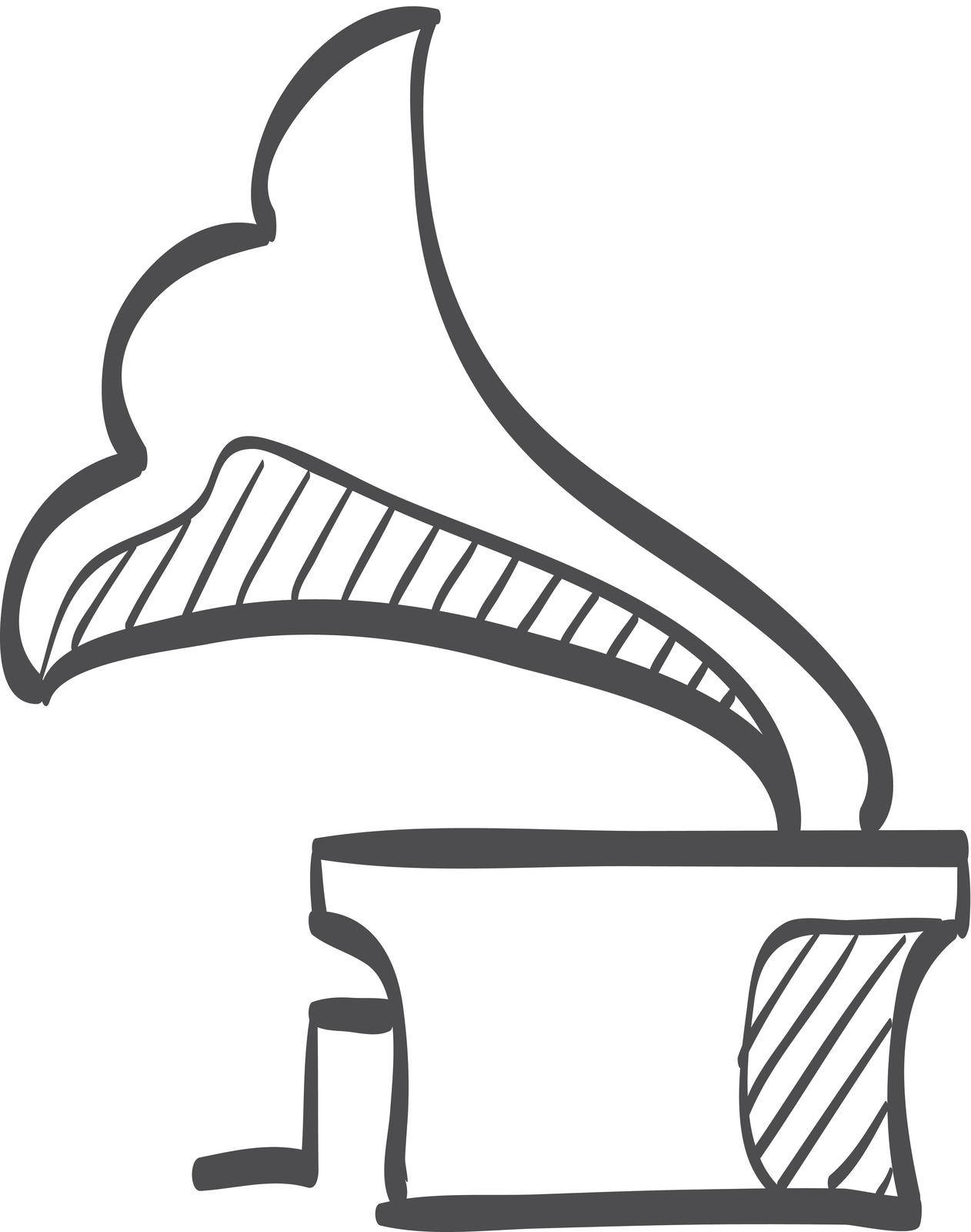 Gramophone icon in doodle sketch lines. Music instrument player listen nostalgia