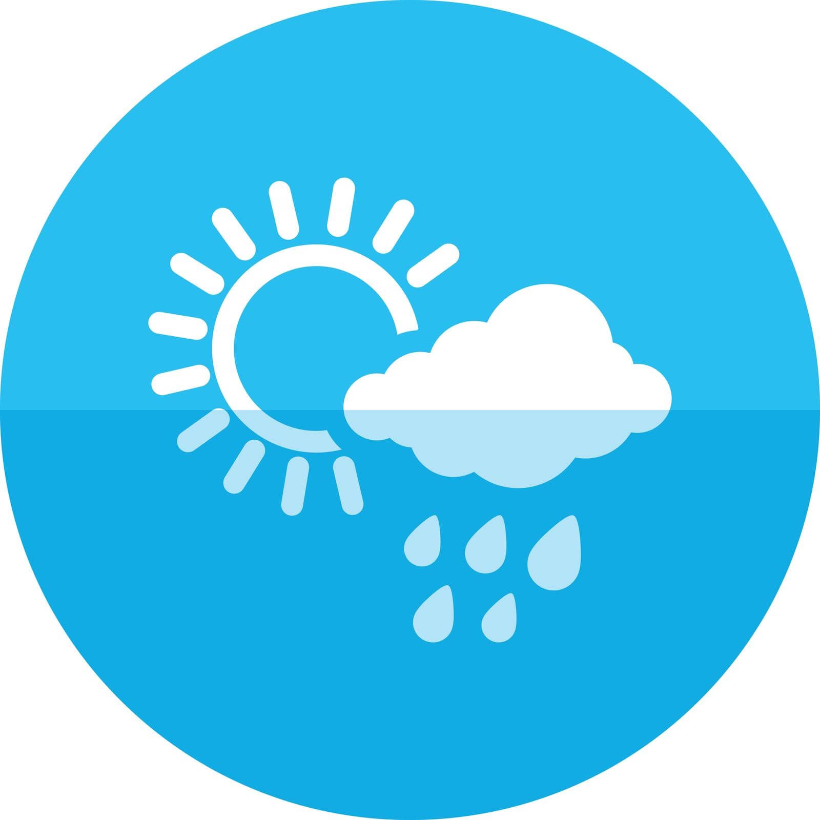 Rainy icon in flat color circle style. Season forecast monsoon wet meteorology